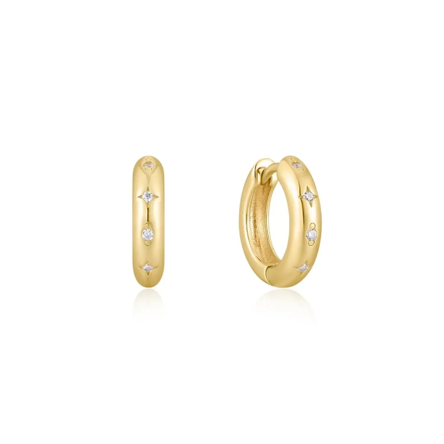14k gold vermeil hoop earrings with embedded gems, 8.5mm CZ Galaxy Huggie Hoops
