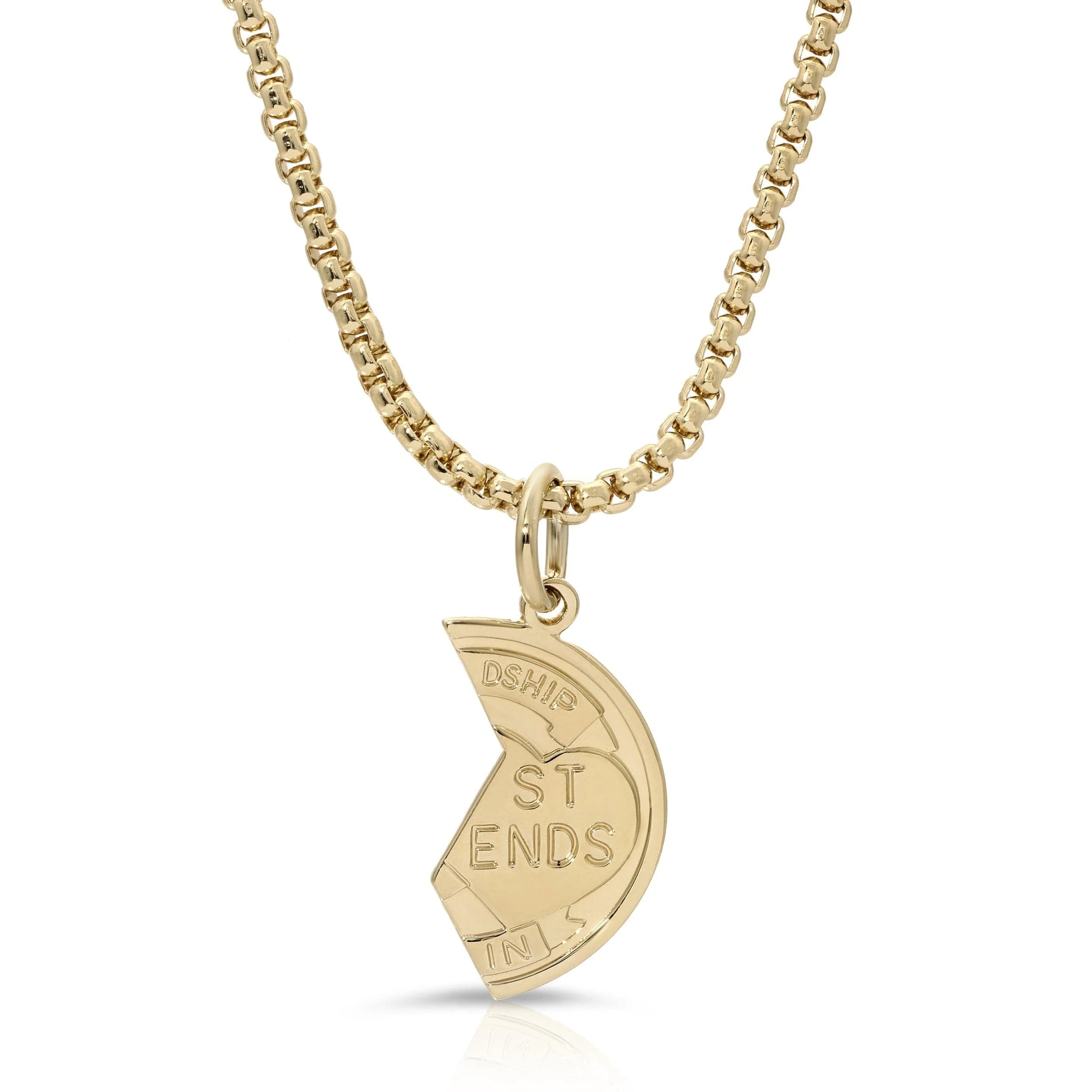 Gold friendship necklace featuring best friend coin for matching friend coin necklaces meant to symbolize friendship