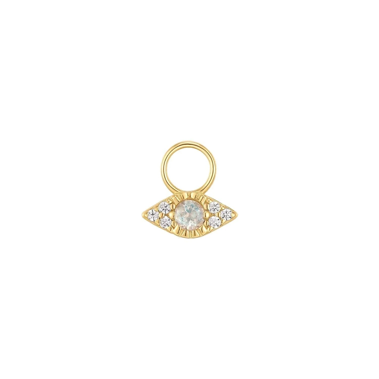 Gold evil eye charm with gemstones from CZ & Moonstone Evil Eye Hoop Charm in 14k gold vermeil