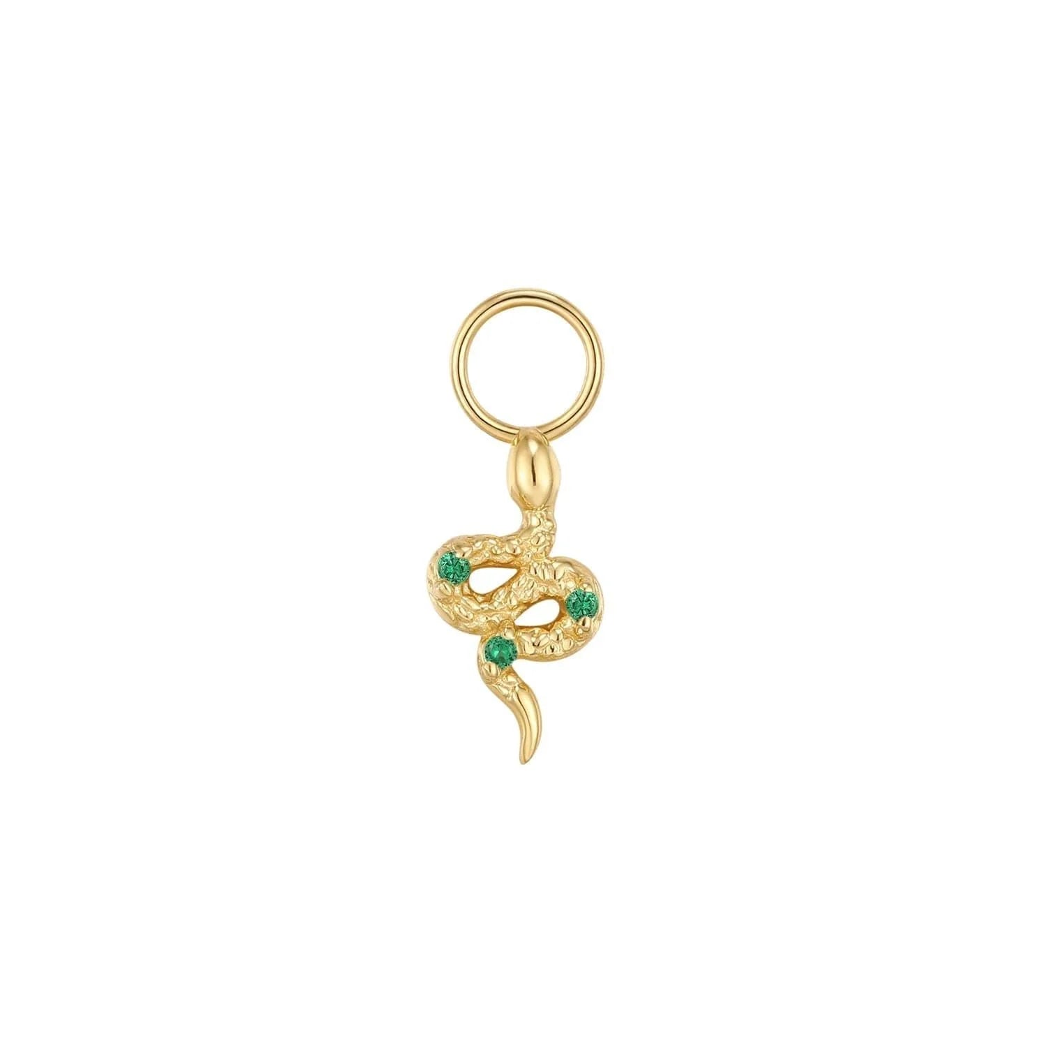 Gold snake hoop charm with green gemstones from CZ Snake Hoop Charm sterling silver demi-fine collection earrings
