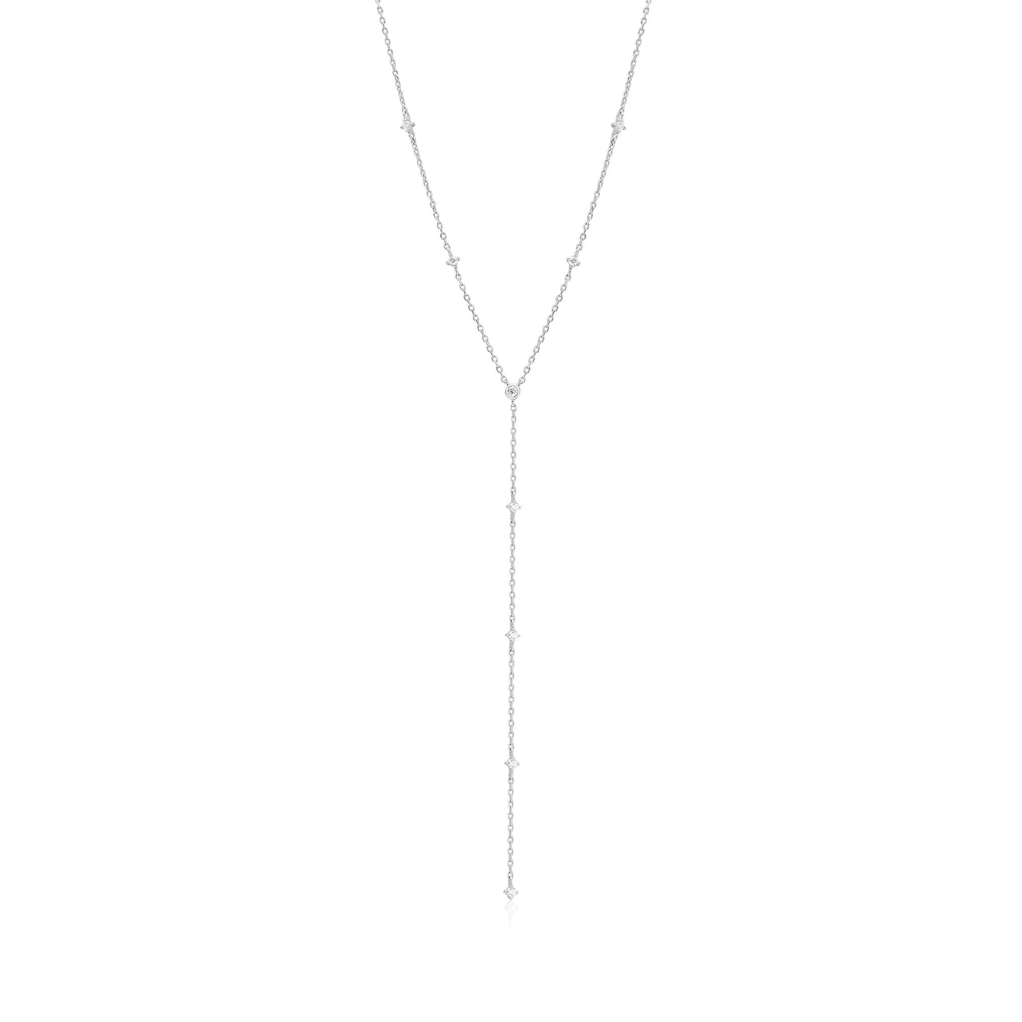 CZ Studded Lariat - Rhodium Plated Sterling Silver