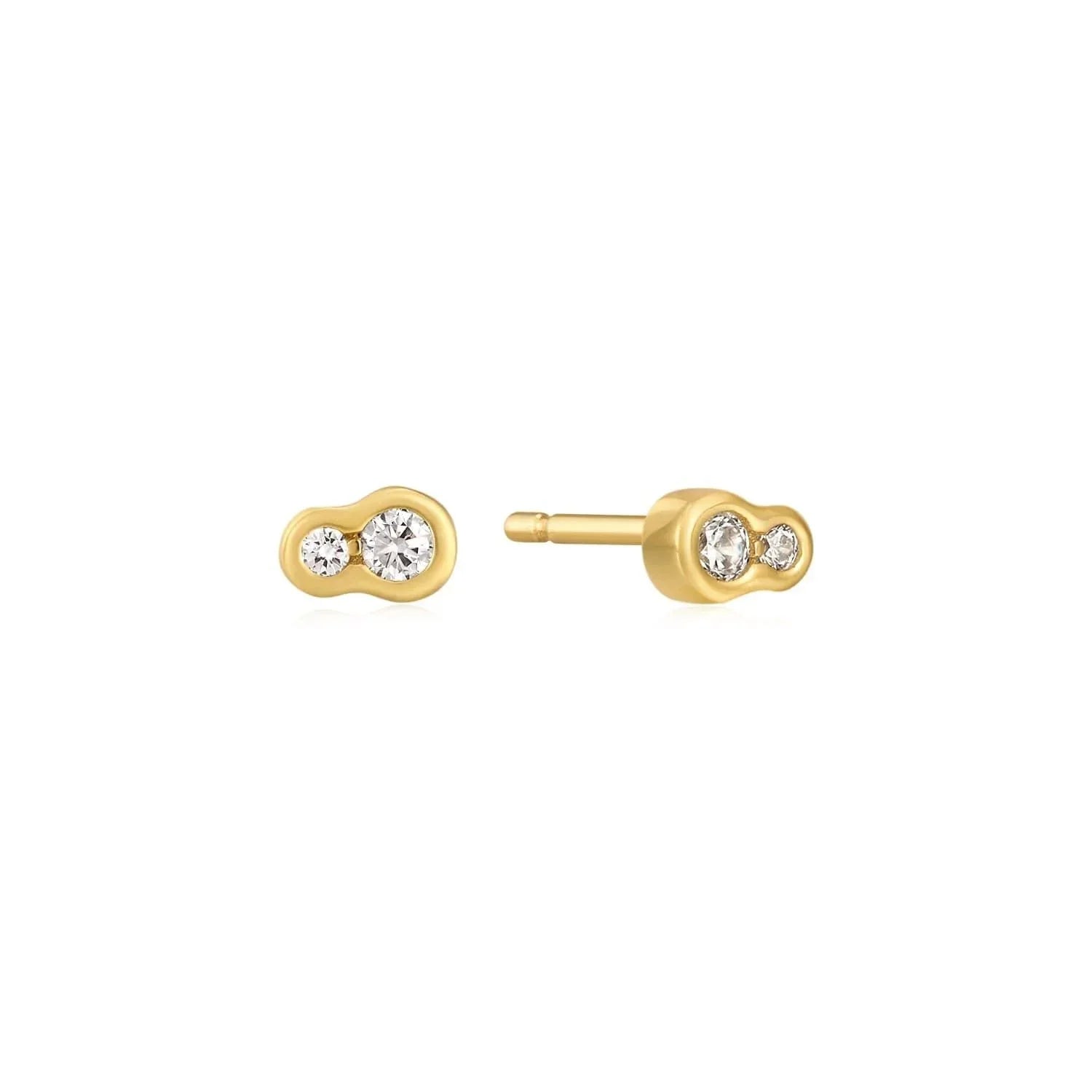 Gold stud earrings with two diamonds in 14k gold vermeil and sterling silver design