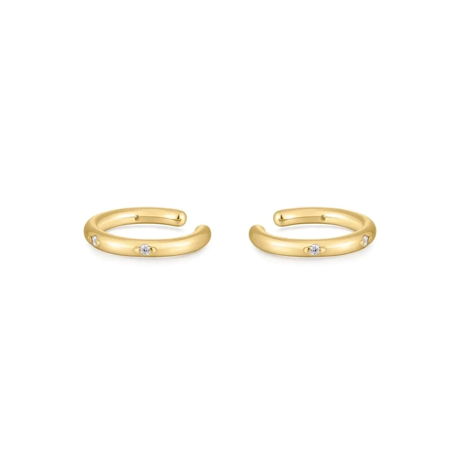 Gold ear cuffs with embedded gems from the 1mm Galaxy CZ Ear Cuff collection