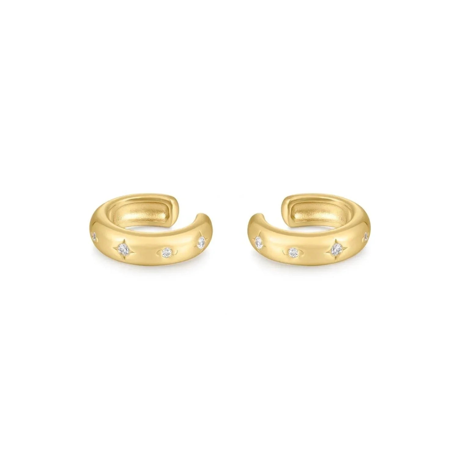 Gold ear cuffs with embedded gems from the 2mm Galaxy CZ Ear Cuff collection