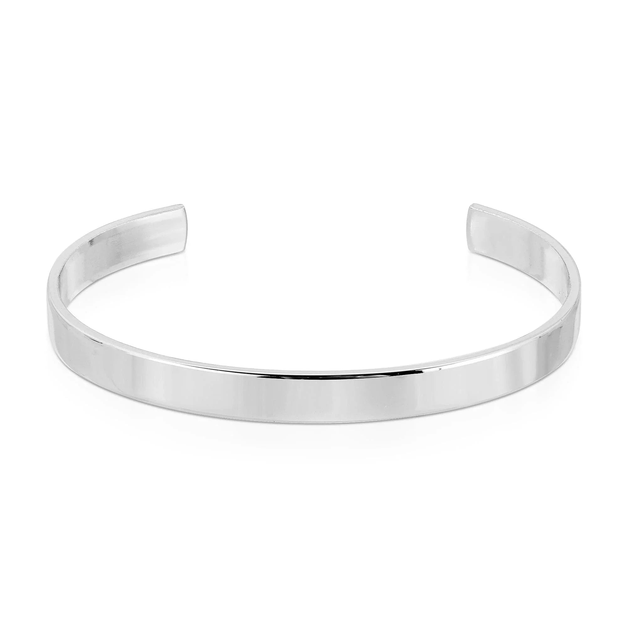 Silver cuff bracelet displayed in the 1/4 Inch Brass Cuff product shot