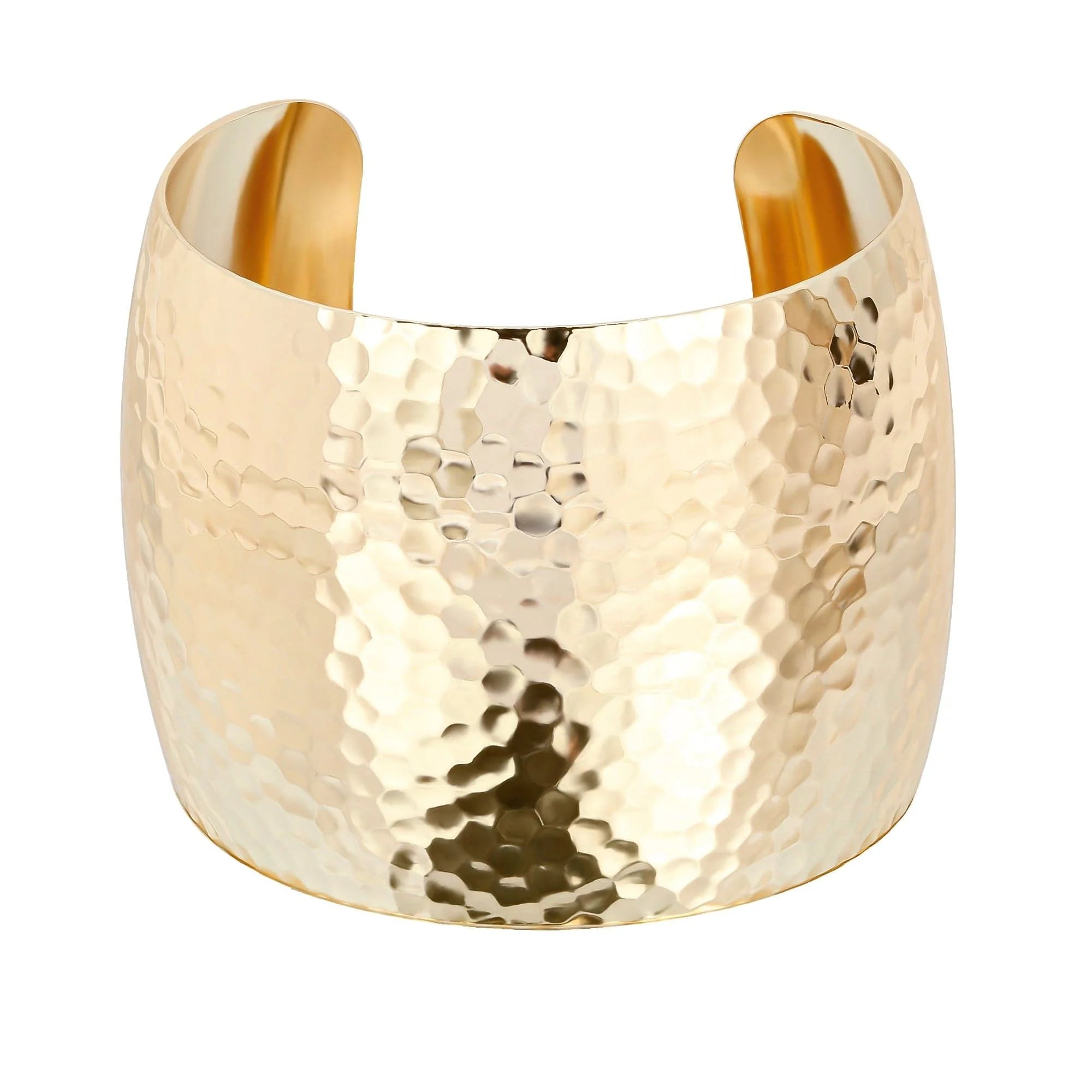 Gold hammered cuff bracelet from the 2 Inch XL Domed Hammered Cuff collection