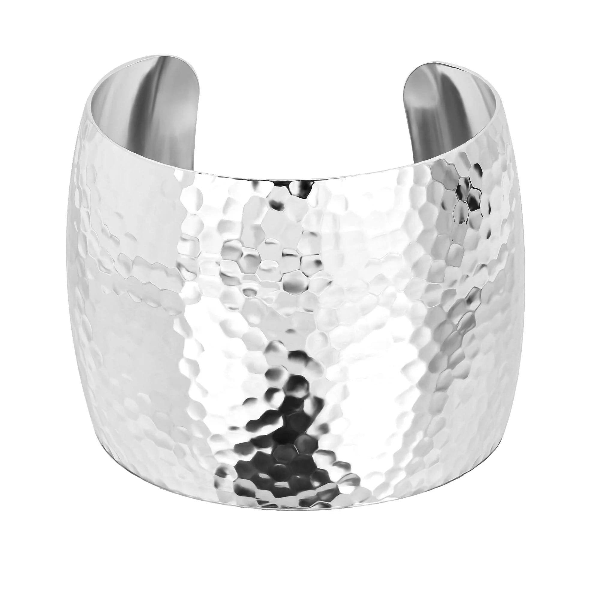 Hammered silver cuff bracelet from the 2 Inch XL Domed Hammered Cuff collection