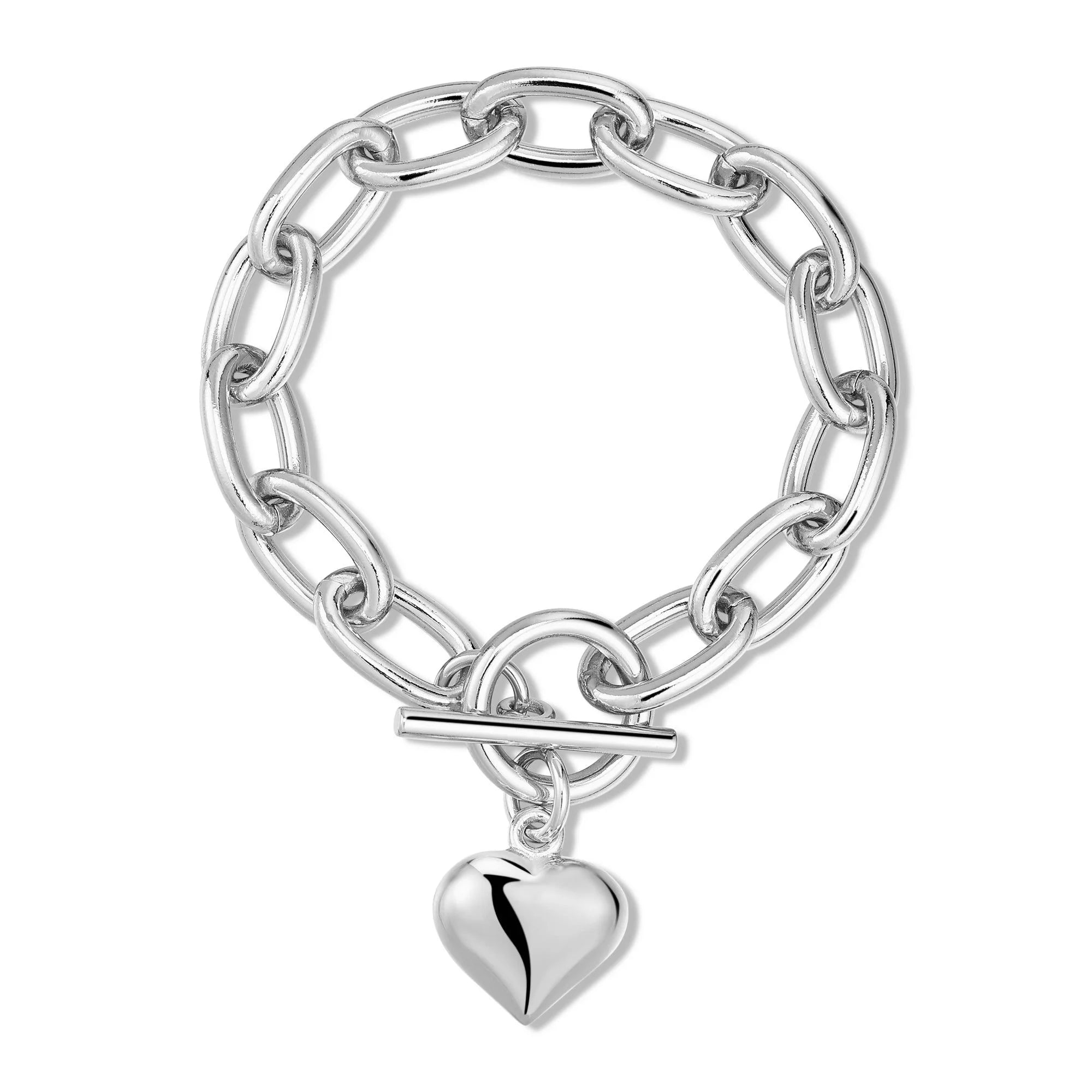 Alana Puffy Heart Charm Bracelet with silver chain-link and cute heart pendant