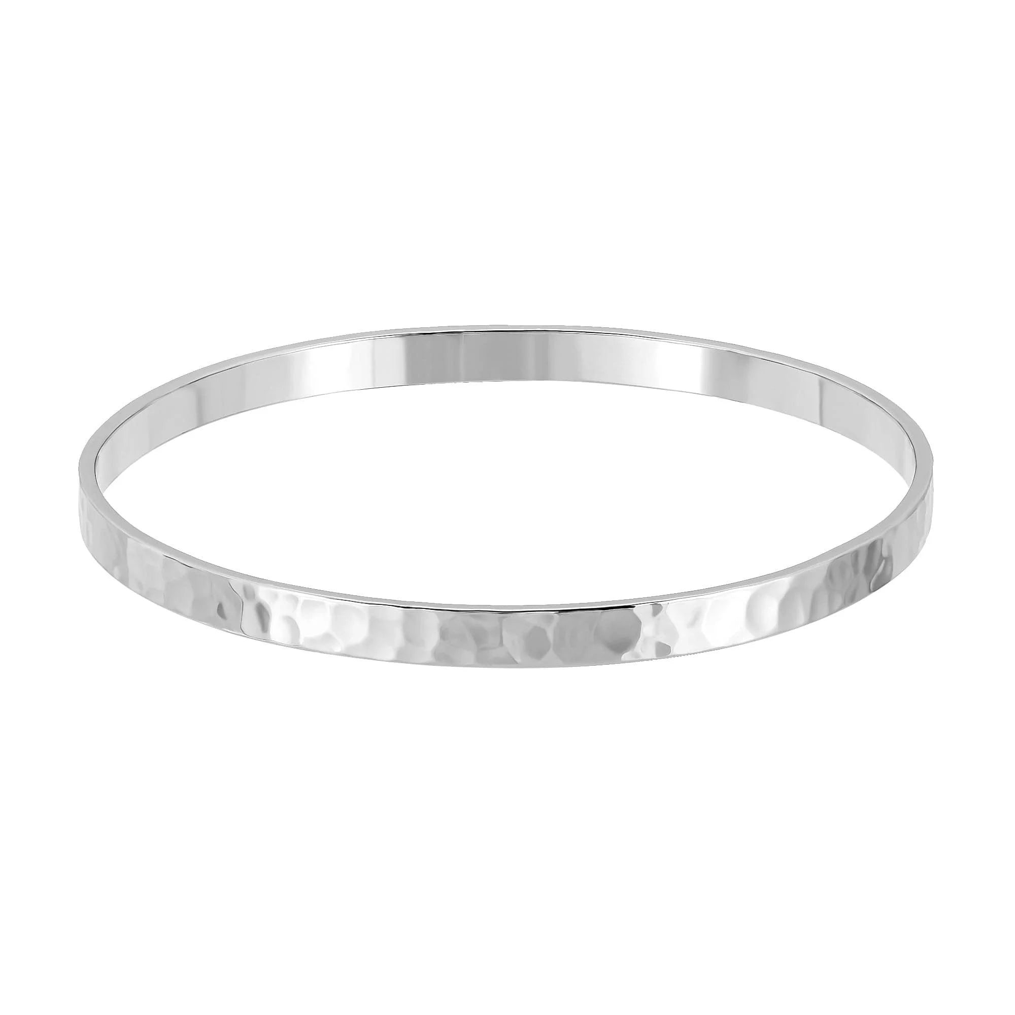Shiny hammered silver bangle perfect for stacking or wearing solo