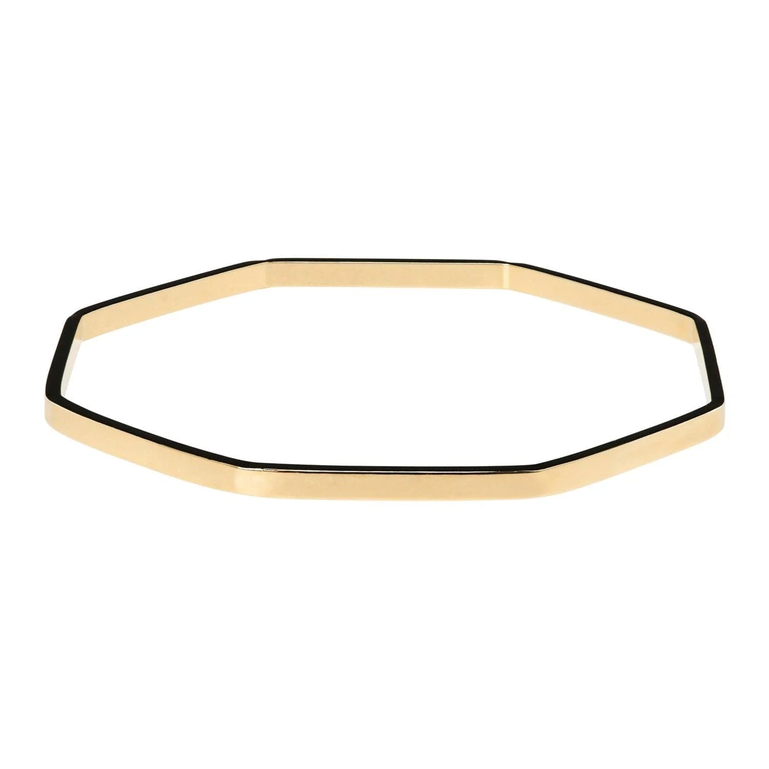 Gold-colored octagonal bangle from the Jerry Bangle collection looks stylish and shiny