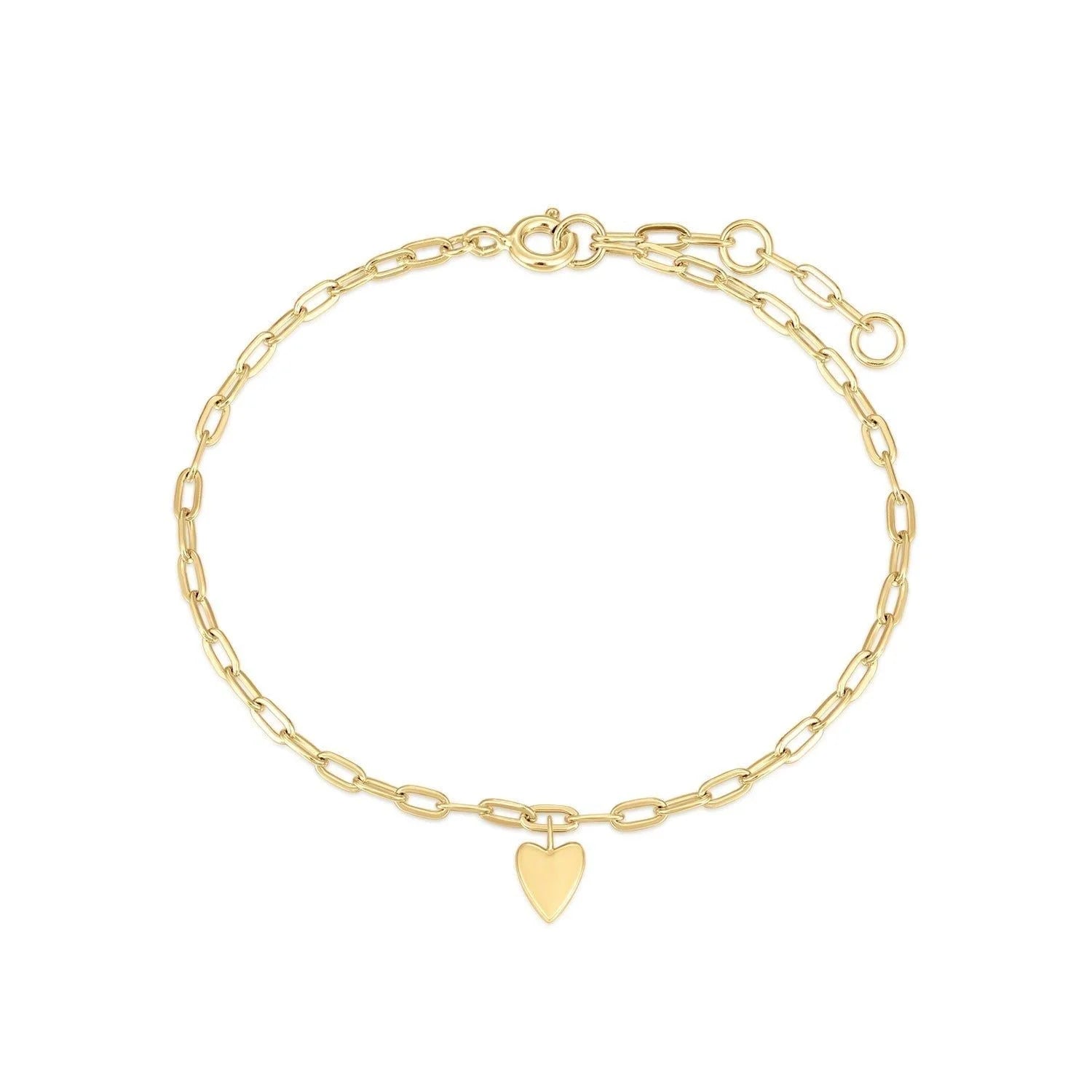 Micro Heart Charm Paperclip Bracelet - 14k Gold Vermeil