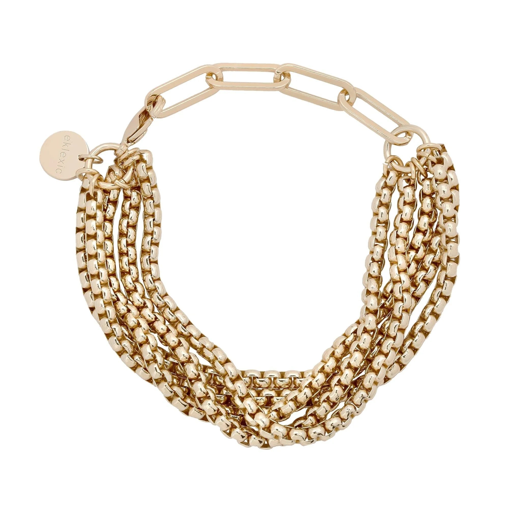 Gold-toned multi-strand bracelet from the Multi Layer Luciana Box Chain Bracelet collection
