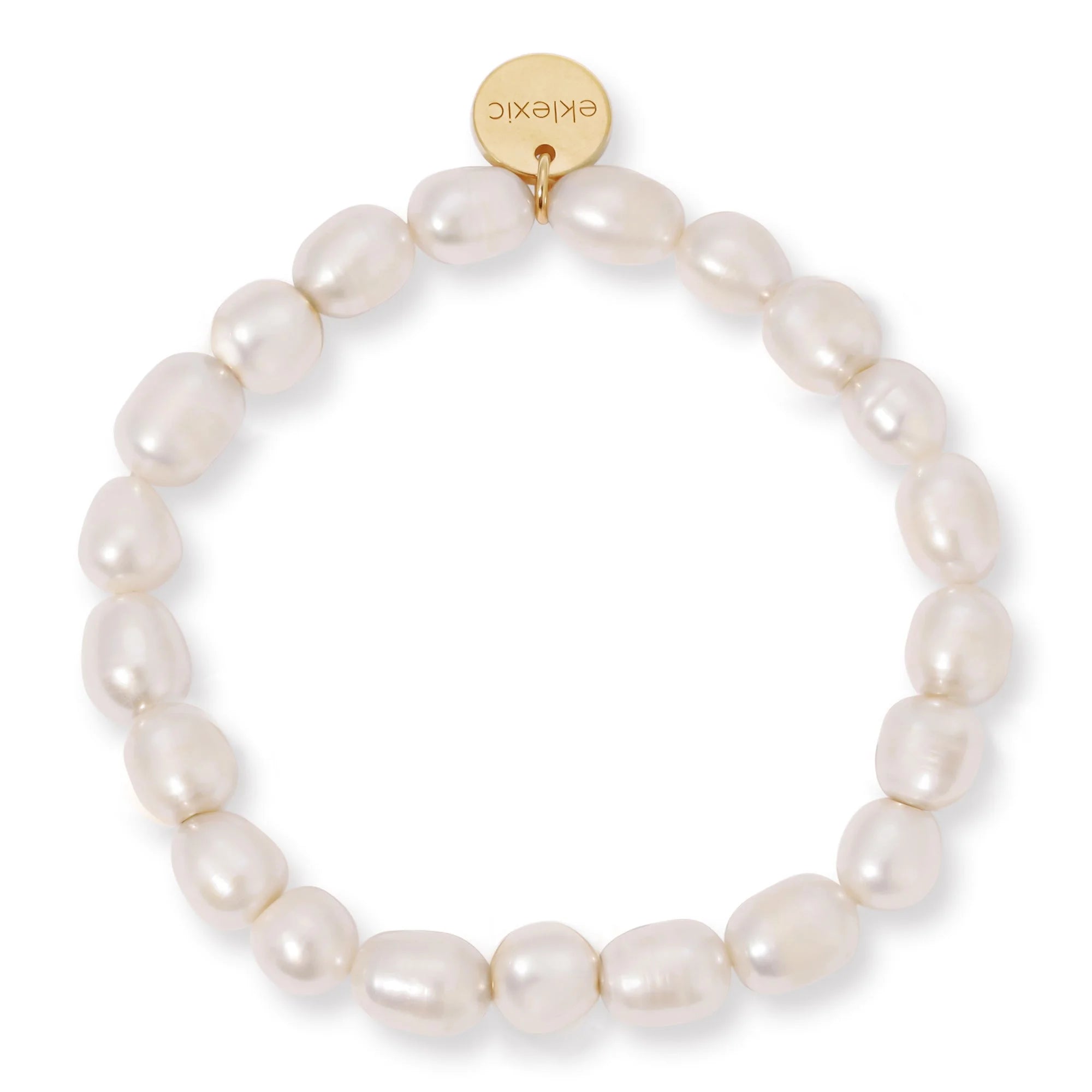 Pearl Bead Bracelet with irregular white pearls and a small round gold charm