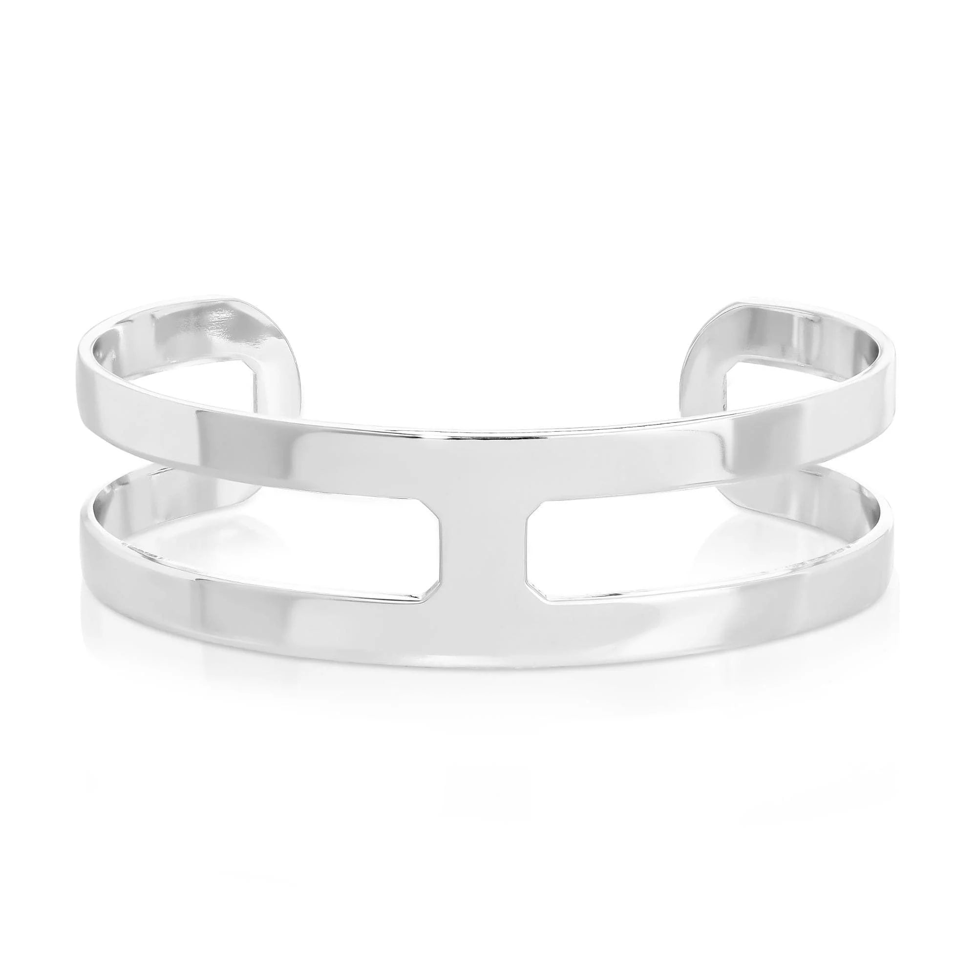 Silver-toned open cuff bracelet with rectangle cut-out design for a chic look