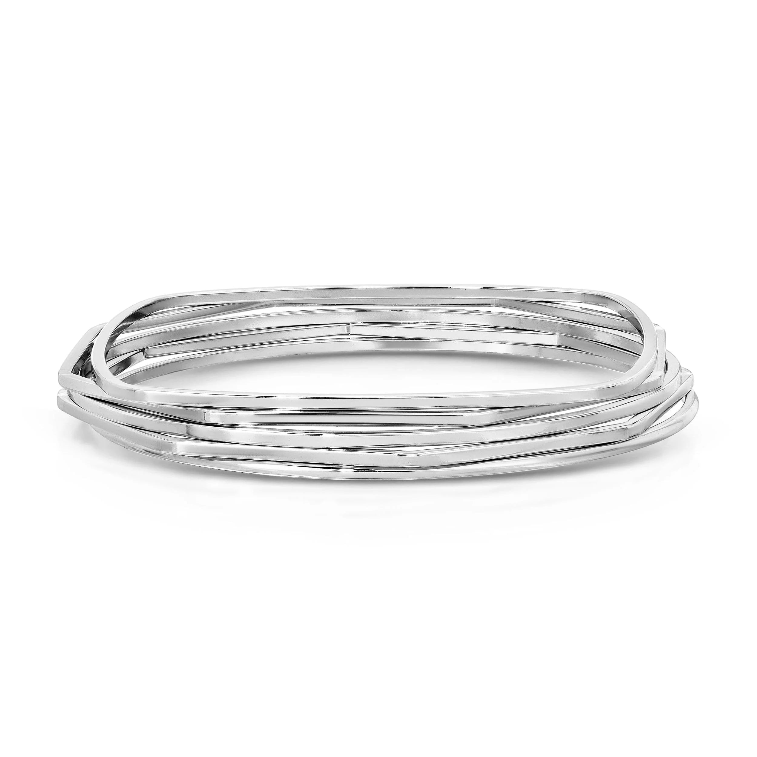 Silver square bangle set from Skinny Bangle Set looking trendy and chic