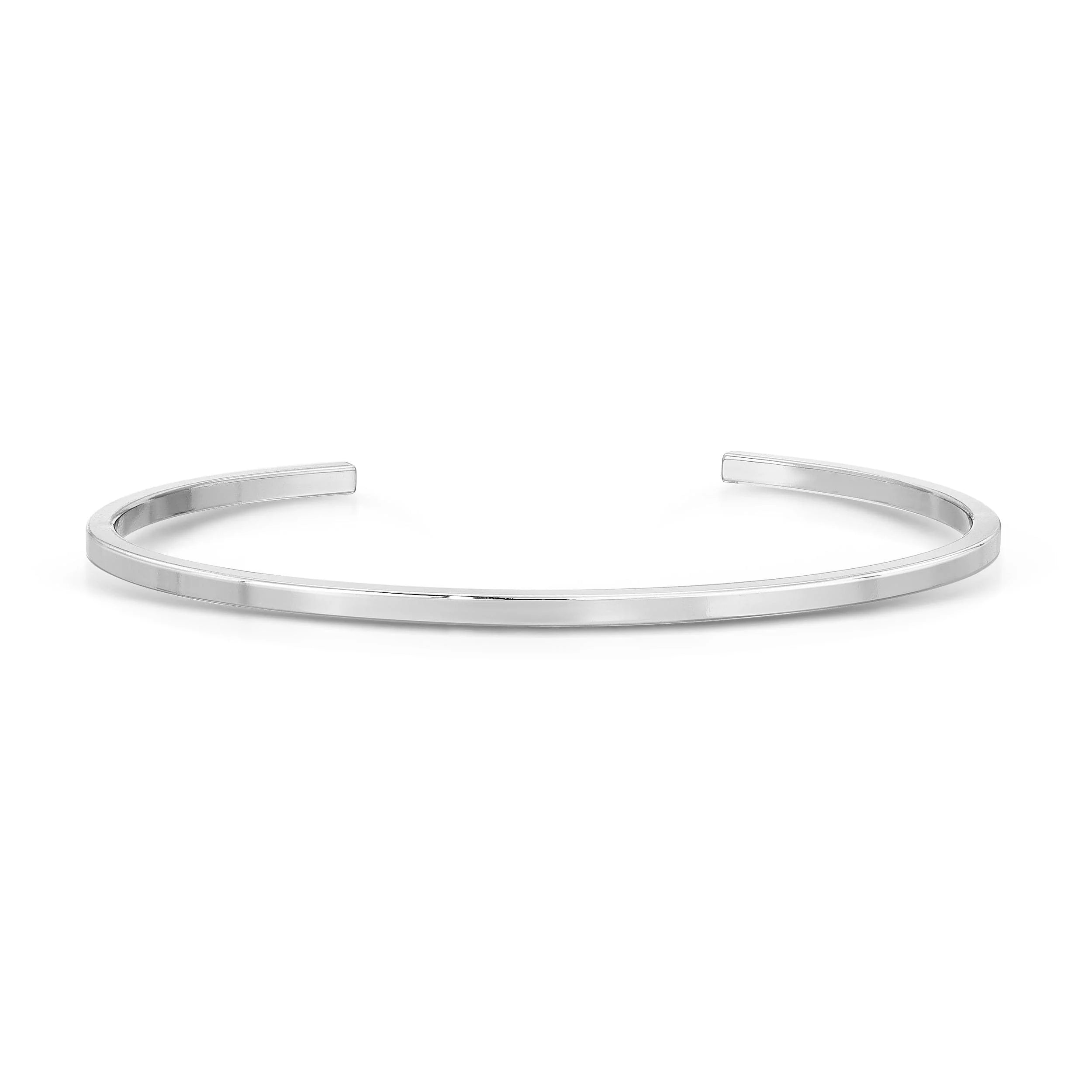 Silver cuff bracelet from the Super Thin Square Cuff collection showing sleek style