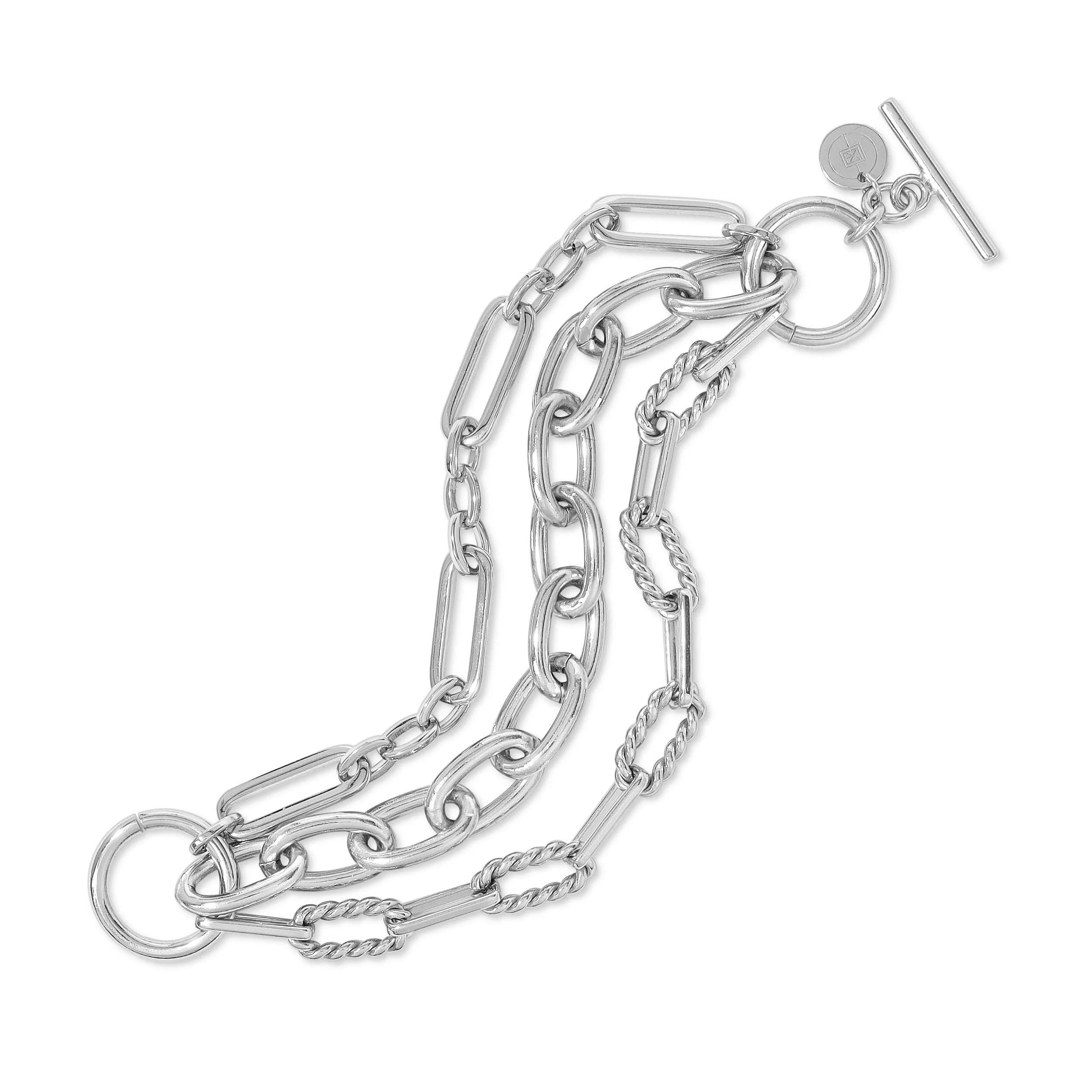 Silver multi-strand chain bracelet from the Triple Multi Chain Toggle Bracelet collection