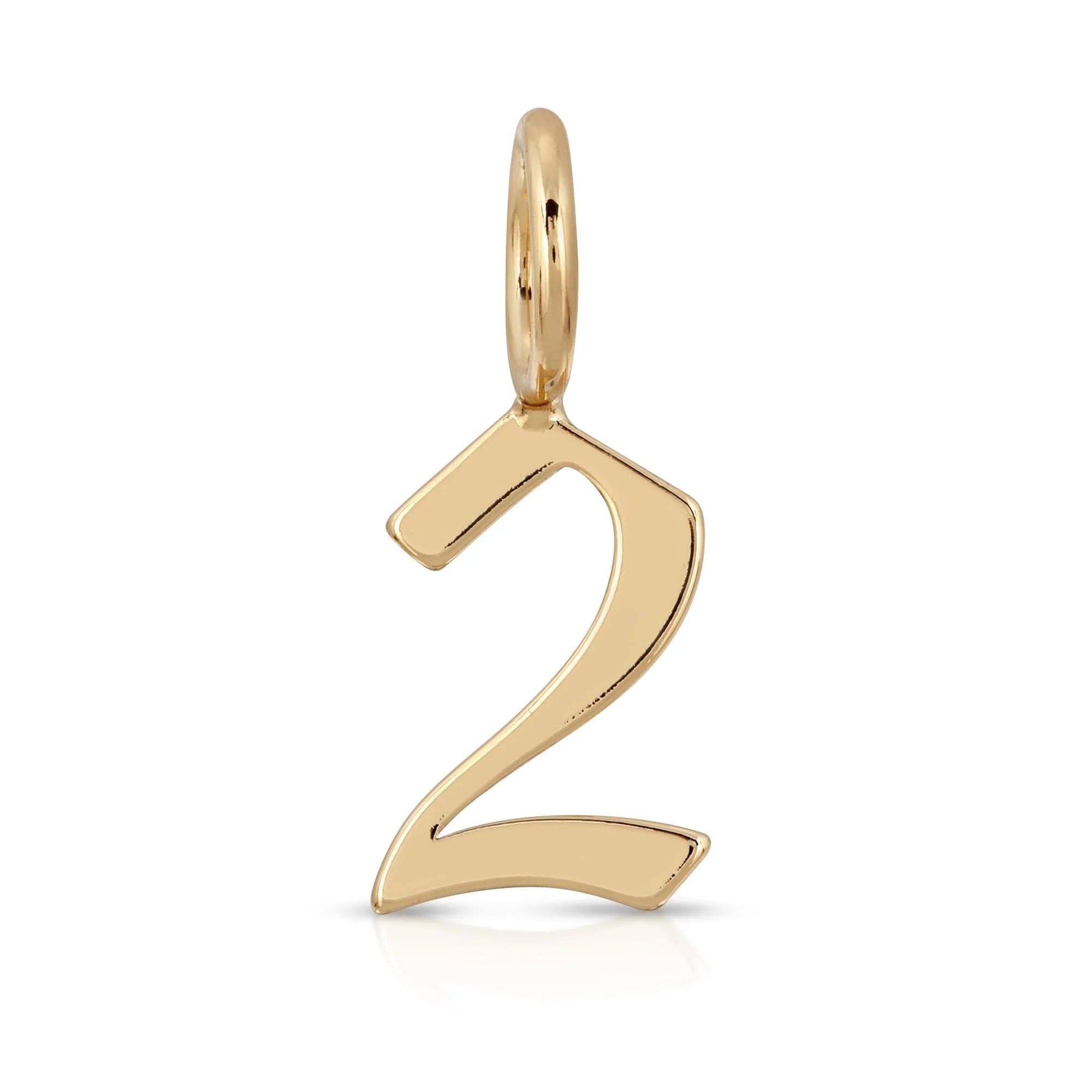 Gold number two pendant from Gothic Numbers jewelry collection