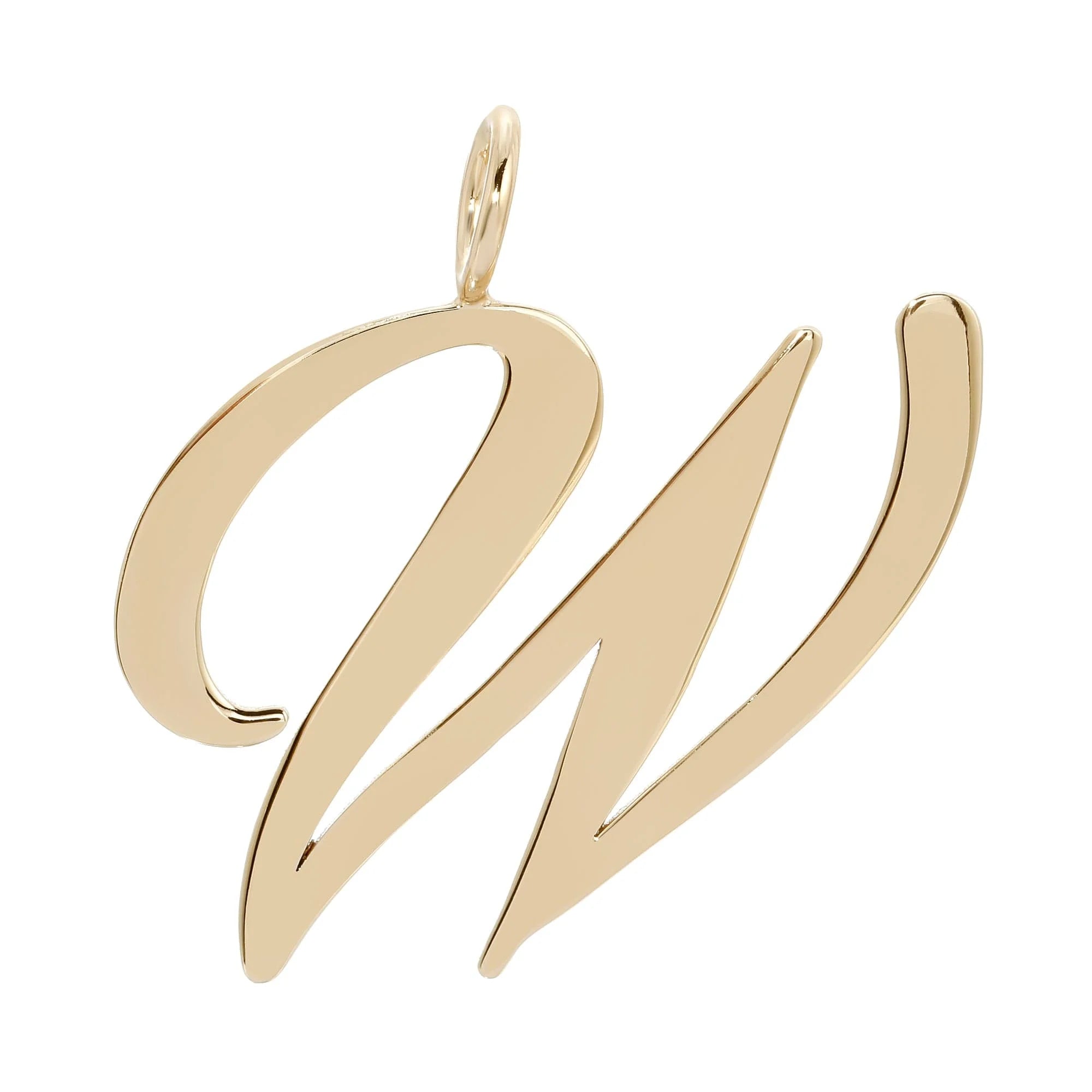 Gold cursive letter W pendant from Large Letter Pendants collection