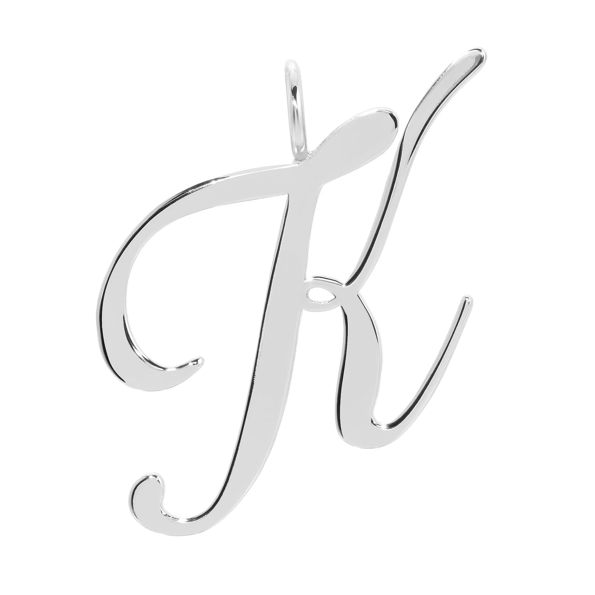 Silver cursive letter K pendant from Silver Large Letter Pendants product line