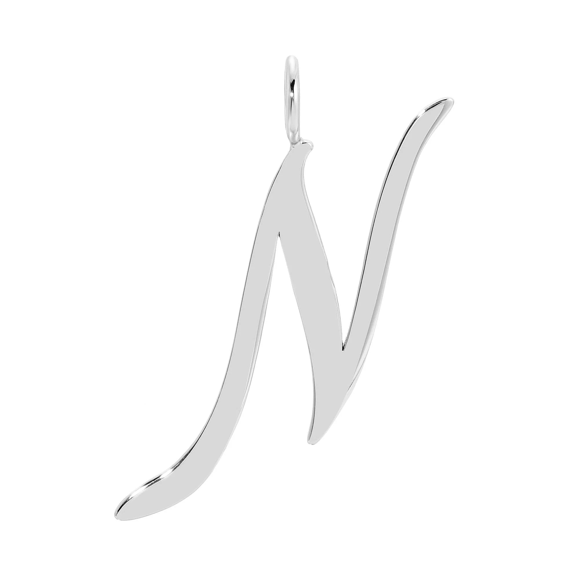 Silver letter N pendant from Silver Large Letter Pendants on a necklace chain