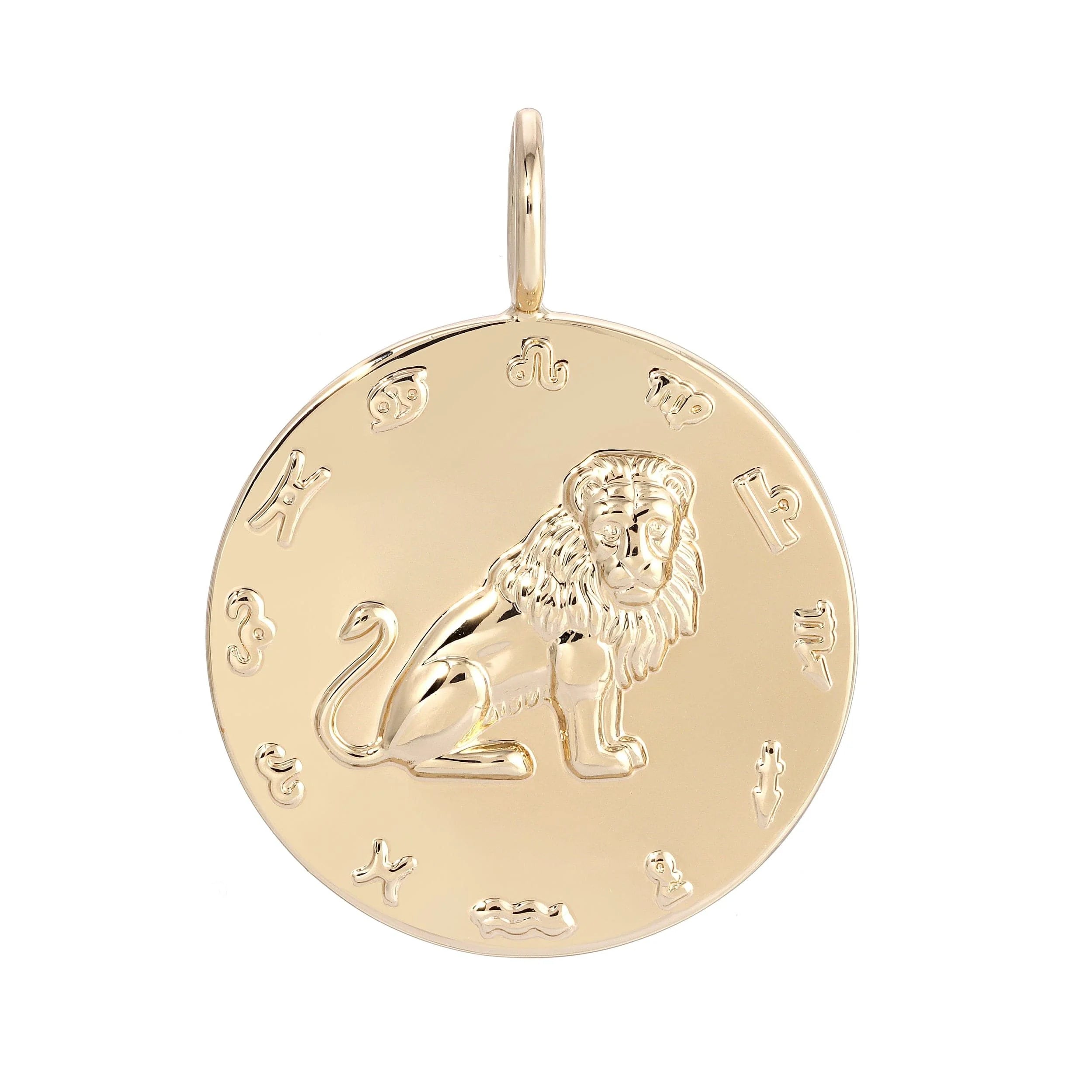 Gold Leo zodiac pendant showing the Leo symbol on a chain for astrology lovers