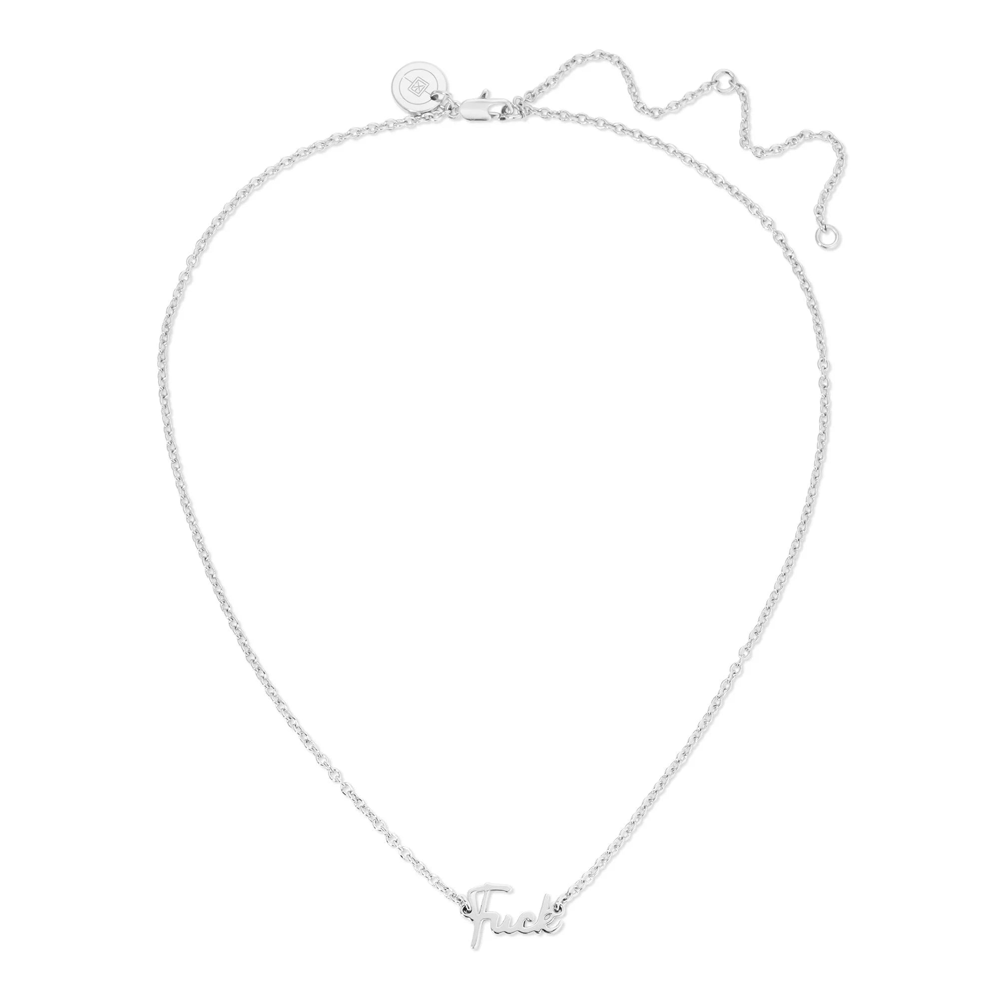 Silver Dainty Script Fuck Necklace with a stylish cursive word pendant