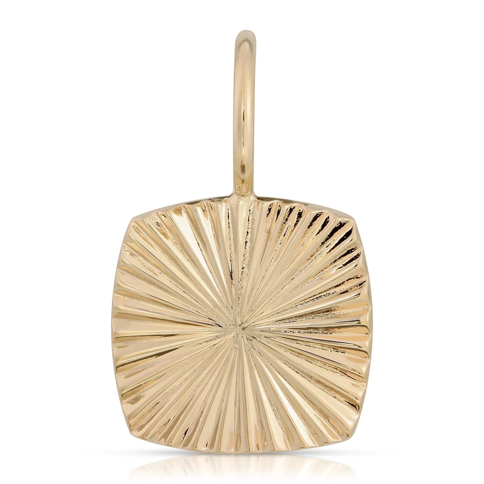Gold square pendant with radiating lines from the Diana Charm collection