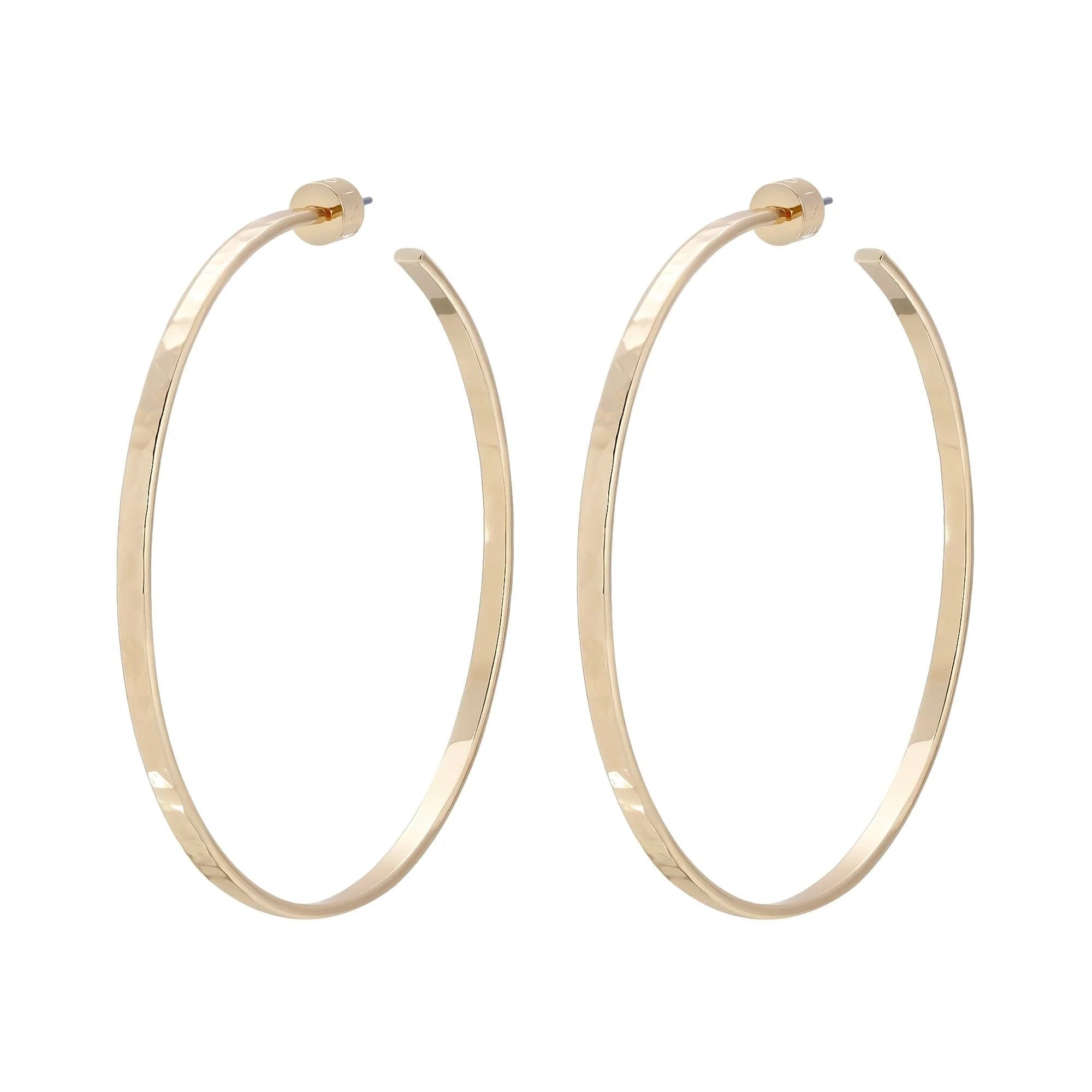 Gold hoop earrings, 2.5 inch hammered hoops for a chic look
