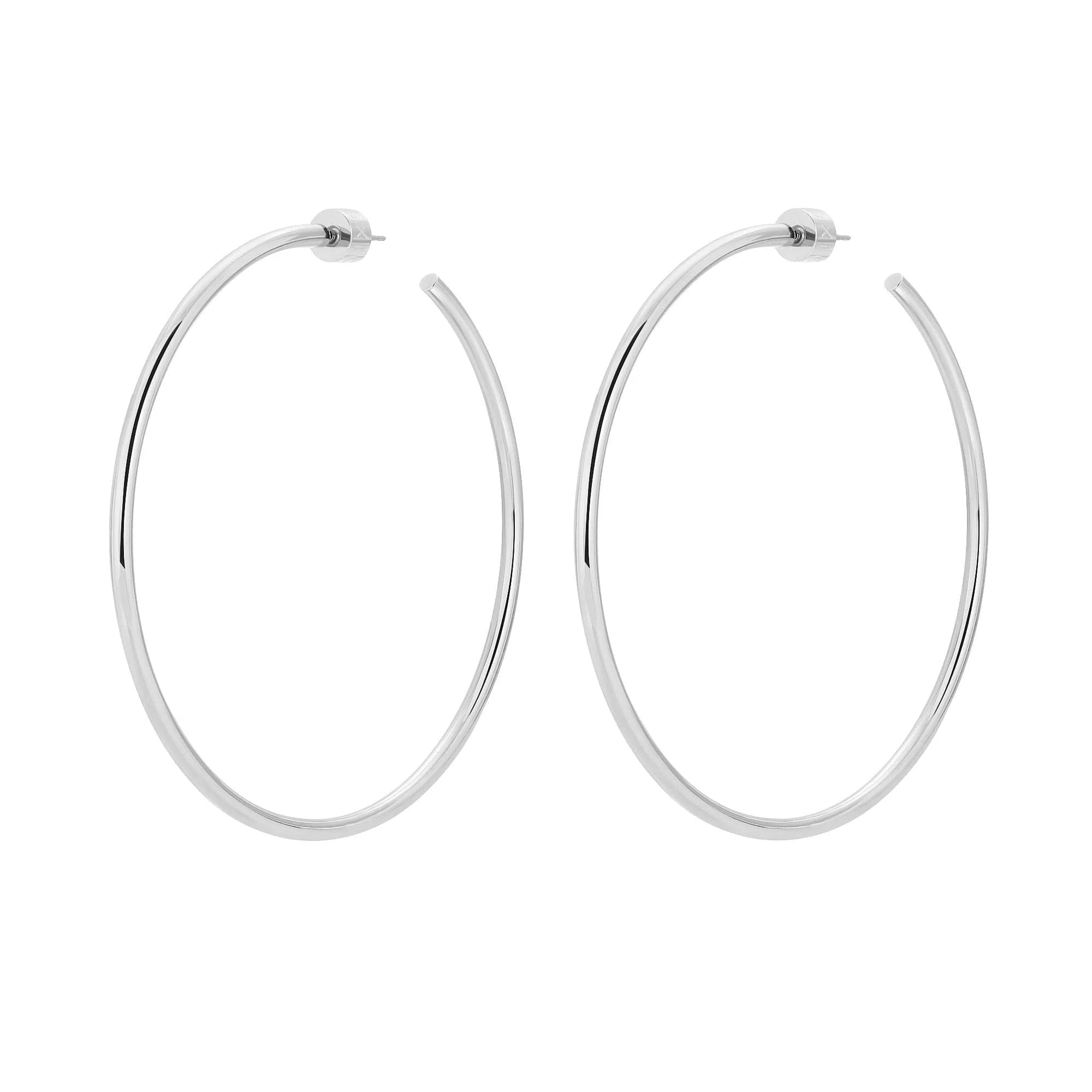 Shiny silver 2.5 inch Ultimate Hoops earrings perfect for everyday style
