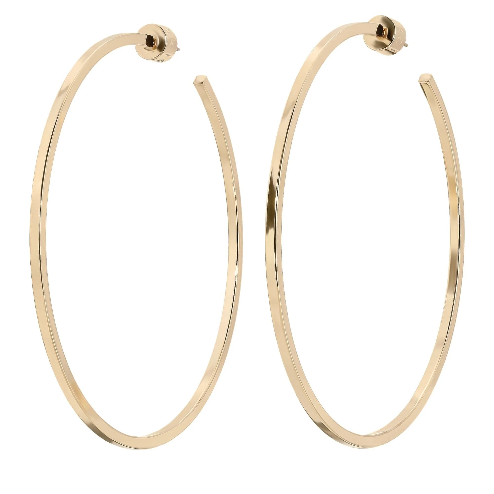 Gold hoop earrings shown, part of the 3 Ava Hoops collection