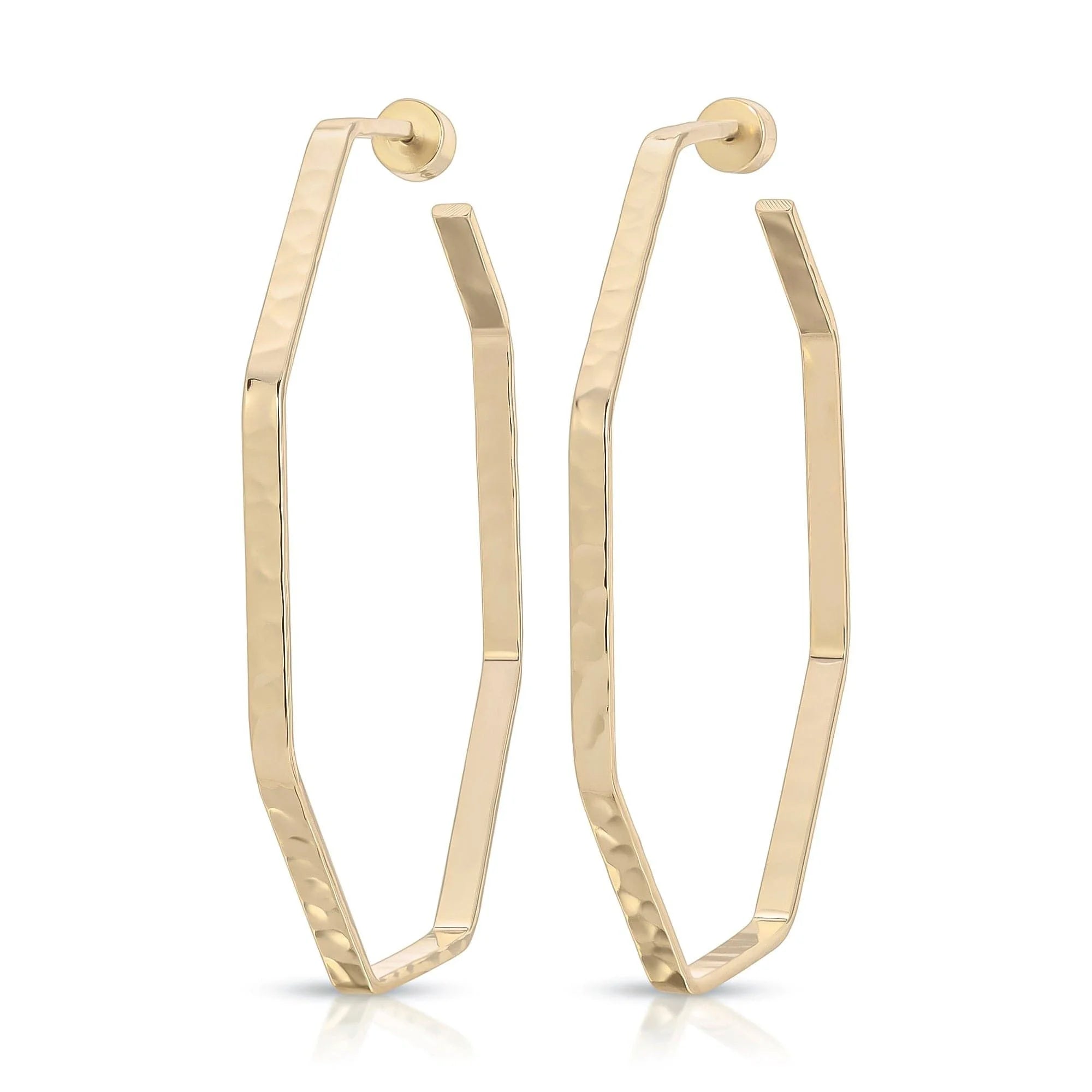 Gold geometric hoop earrings from Large Hammered Octagon Shaped Hoops collection