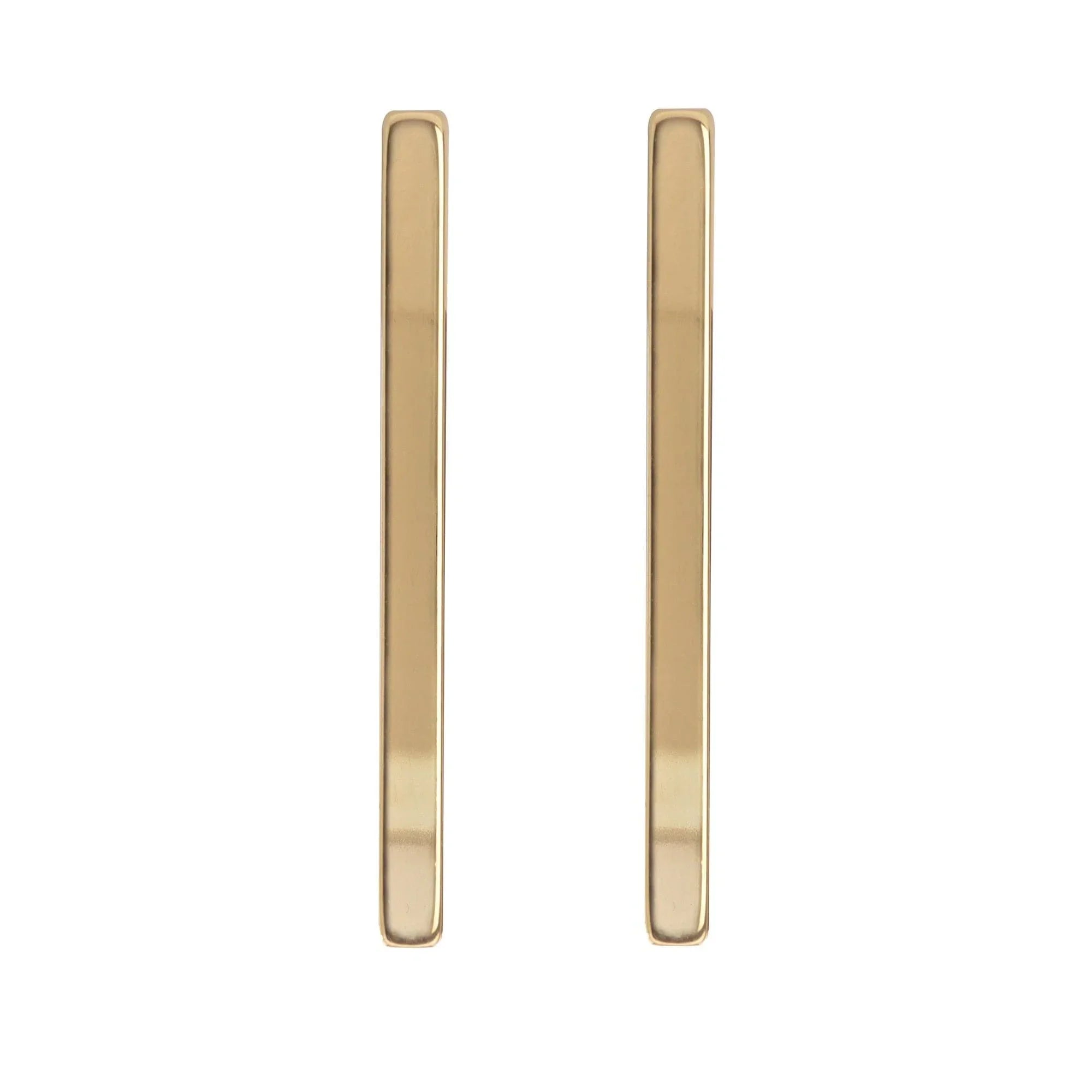 Pair of shiny gold bar earrings from the Large Stick Earrings collection