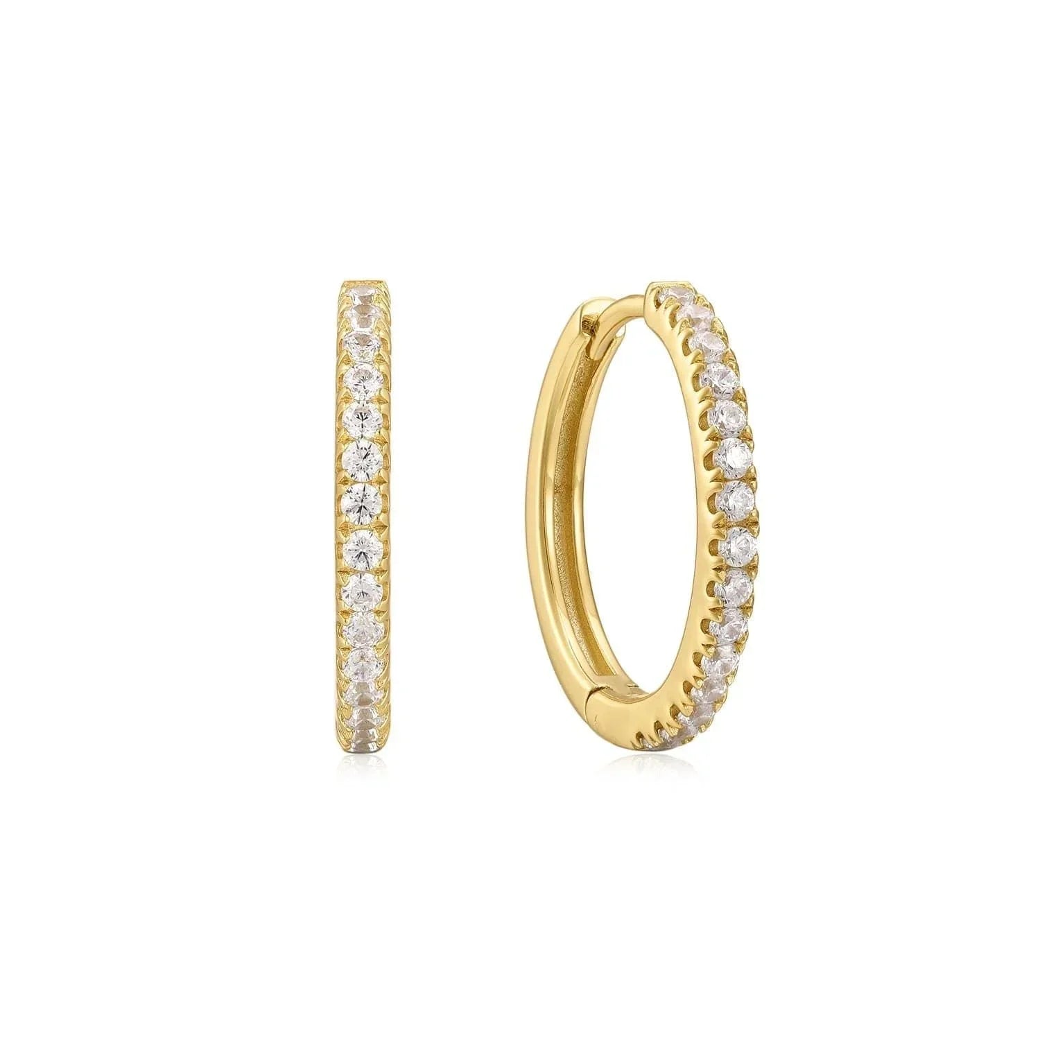Gold hoop earrings with crystals from Mini CZ Huggie Hoop Earrings collection