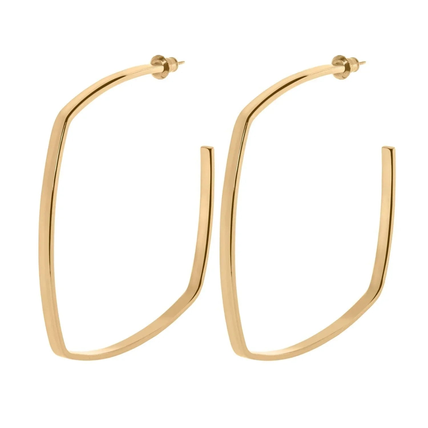 Gold geometric square hoop earrings on display for the Square Shaped Hoops product