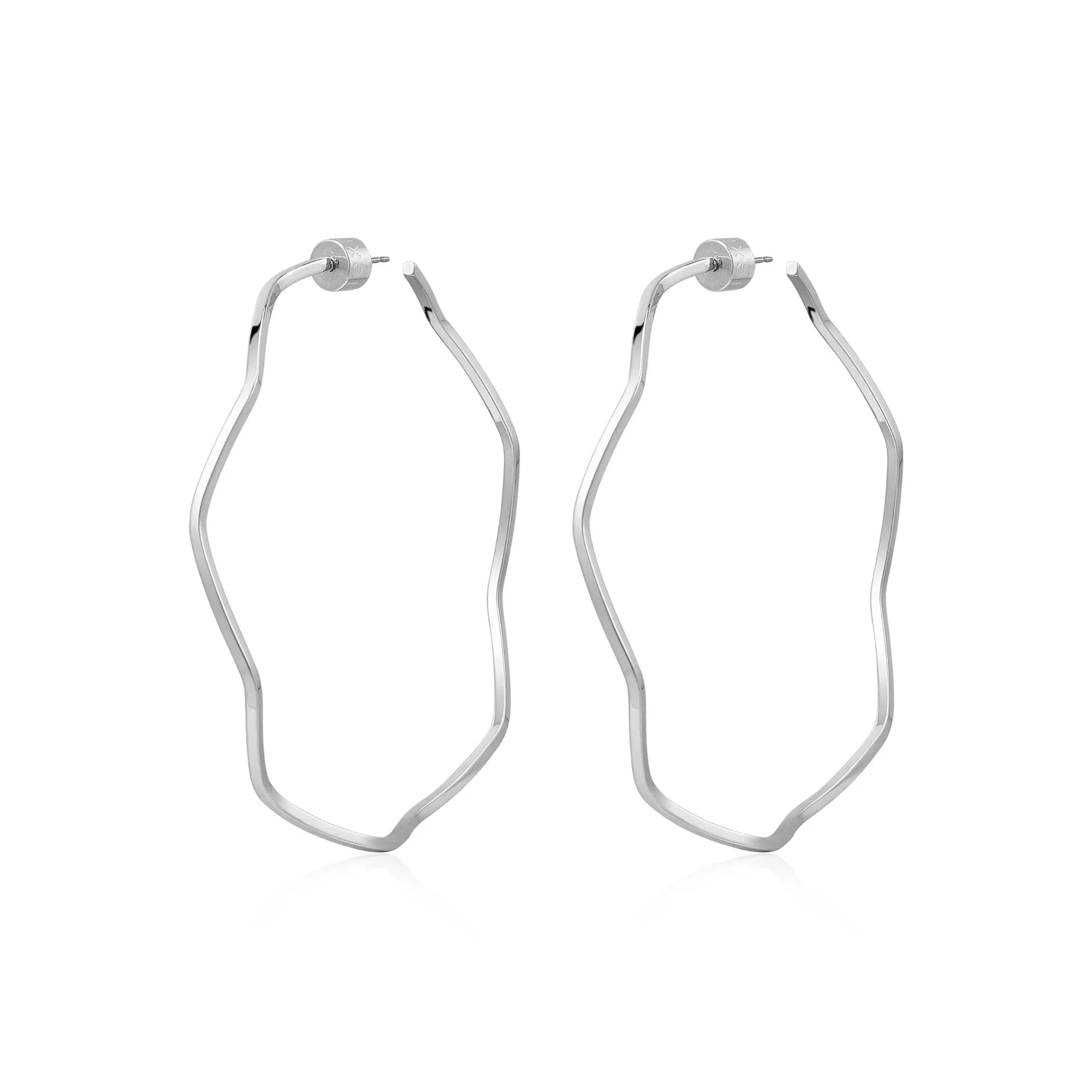 Silver abstract hoop earrings from Thin Wavy Hoops collection