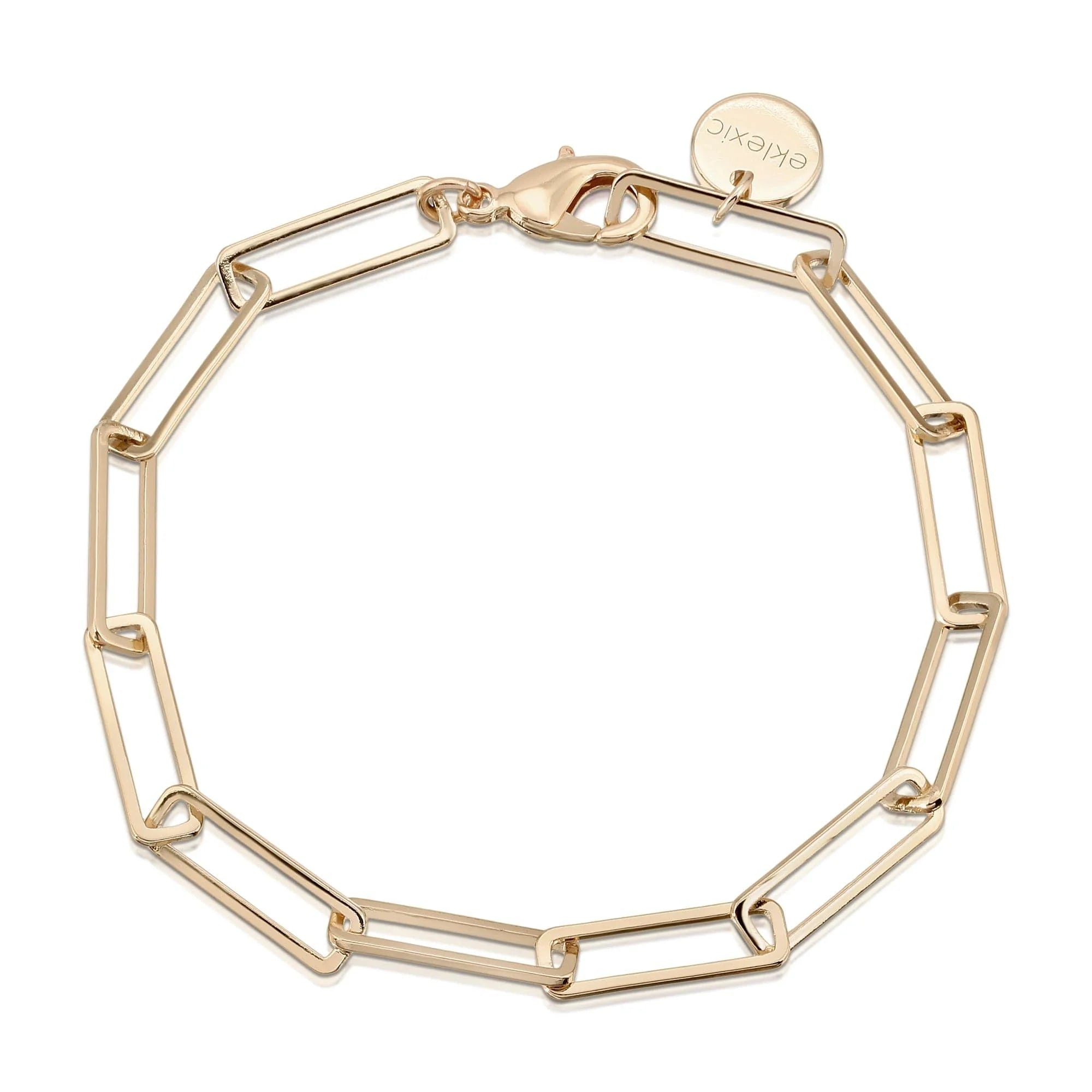 Gold-toned rectangular link chain anklet showcasing a stylish Large Rectangle Link Chain design