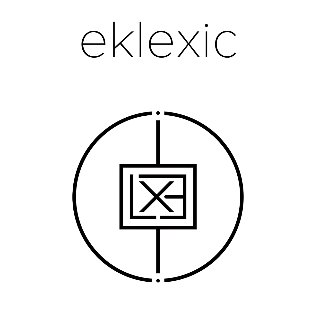 eklexic logo with a circular design and central symbol on a white background