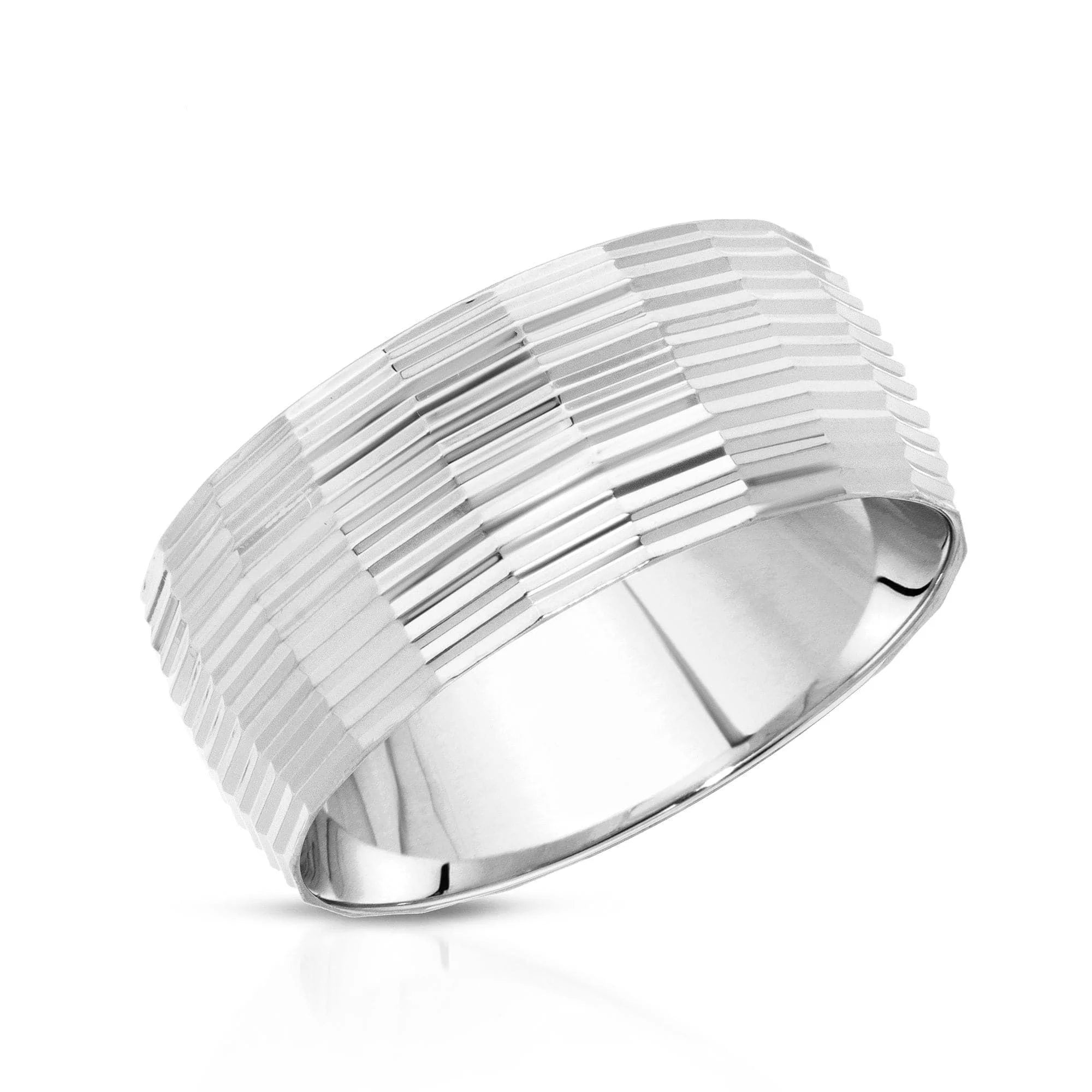 Silver textured band ring from the Miranda Ring collection showing trendy style