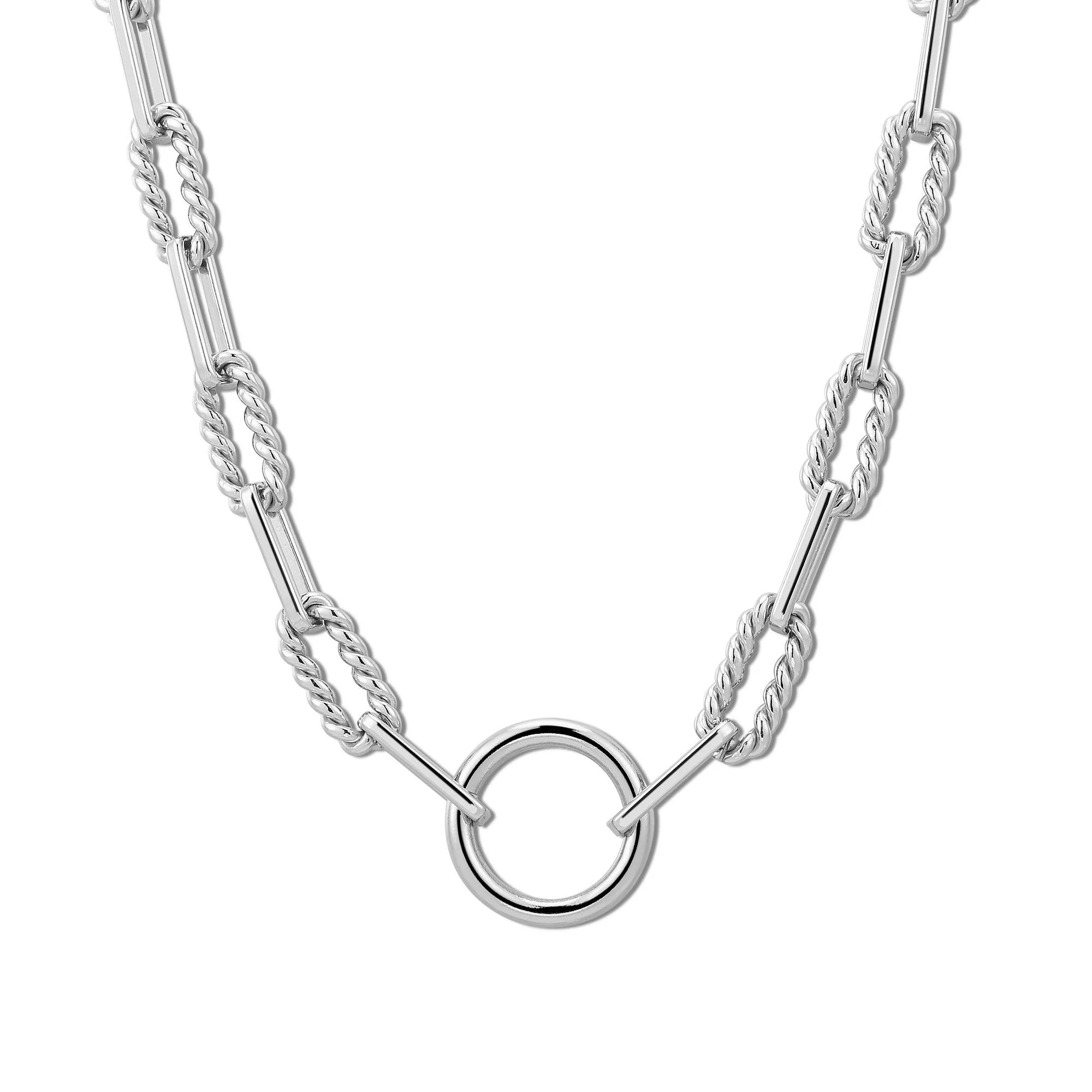 Silver Chain Link Necklace with Circular Pendant for Eliza Necklace product display