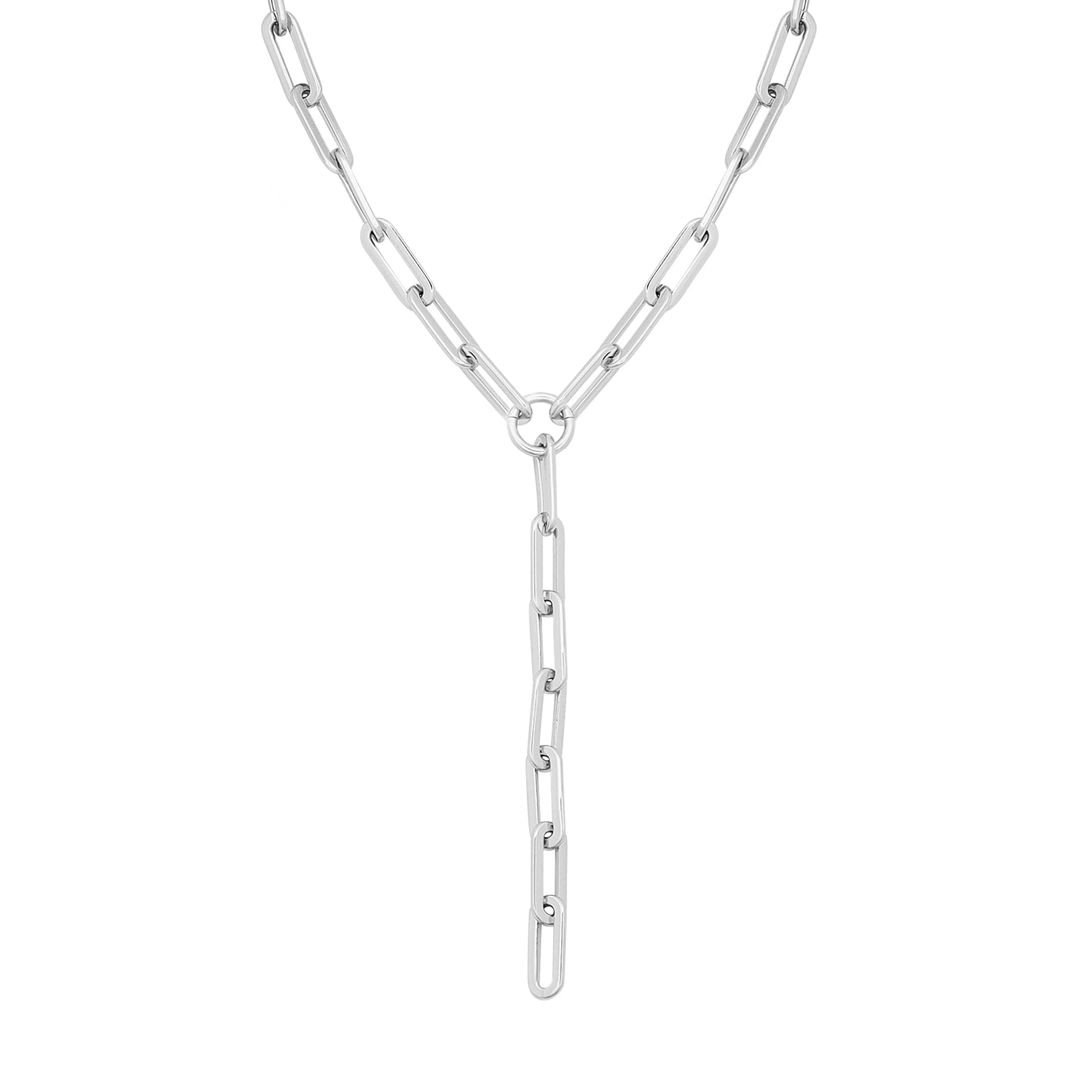 Silver chain link necklace from Gisele XL Paper Clip Chain Lariat â€“ stylish and trendy jewelry
