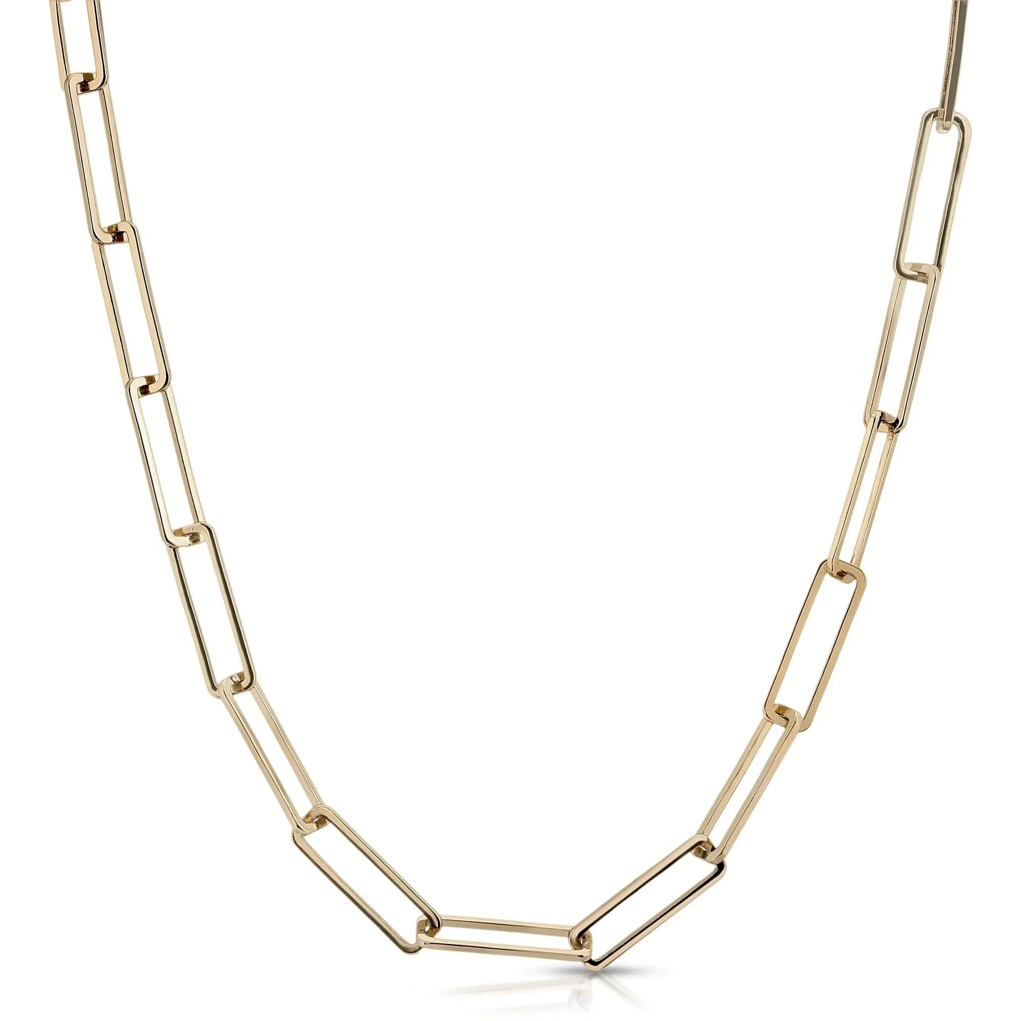 Gold rectangular link chain in a large rectangle link chain product shot