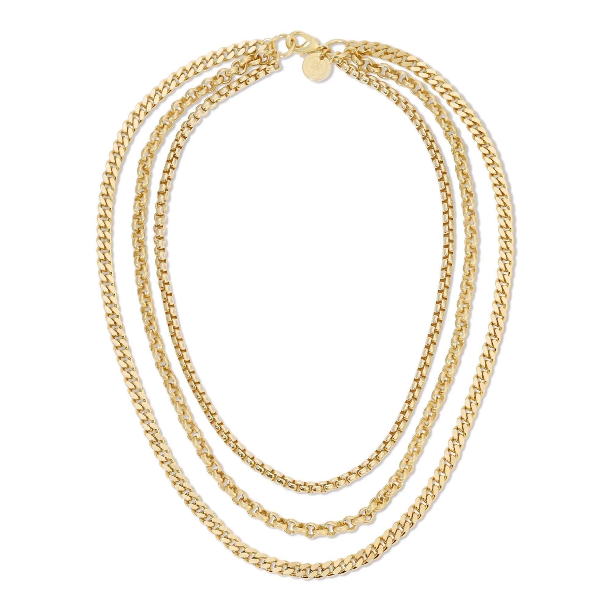 Ludlow Triple Chain Necklace with three layered gold chains and lobster clasp closure