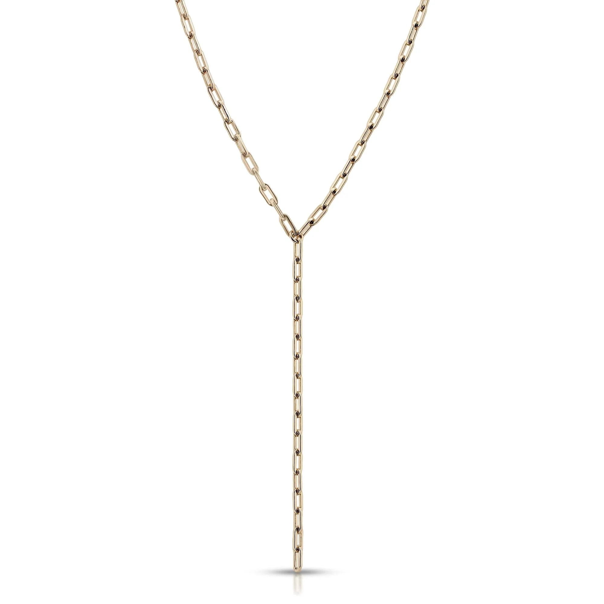 Gold-toned chain Y-necklace display for Medium Link Lariat jewelry piece