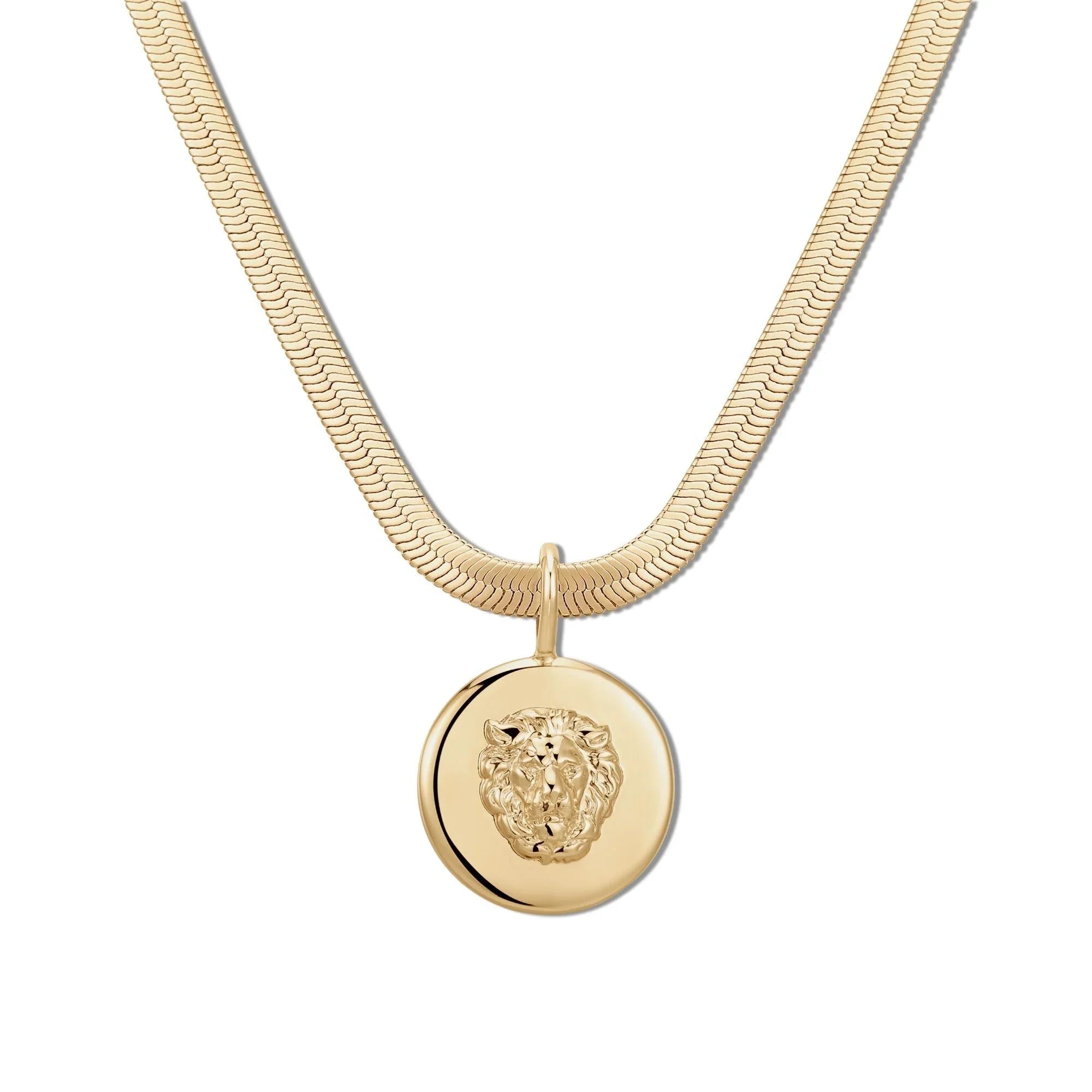 Gold Herringbone Chain Necklace with Lion Pendant from Melissa Pendant Necklace collection