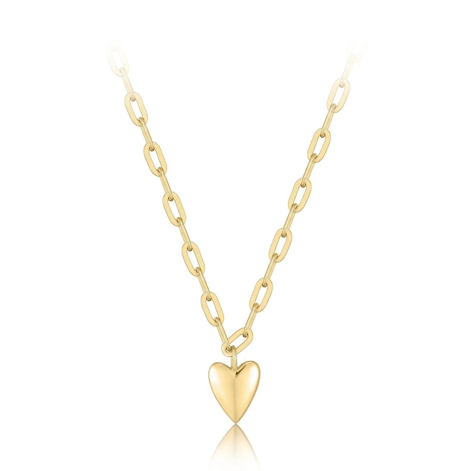 Gold chain necklace with puffed heart pendant from Micro Heart Charm Paperclip Necklace