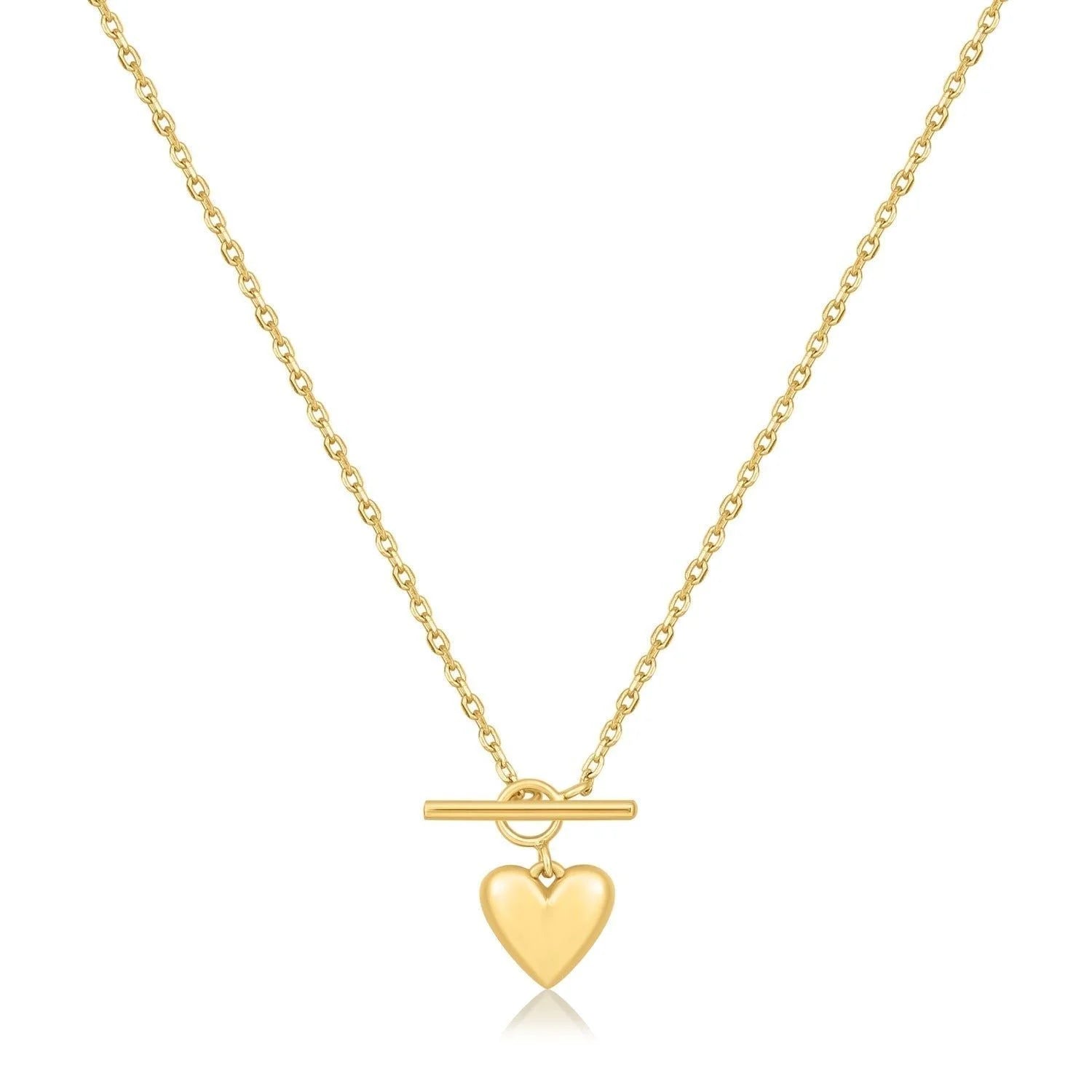 Gold-colored heart pendant necklace with toggle clasp from Micro Heart Toggle Pendant Necklace