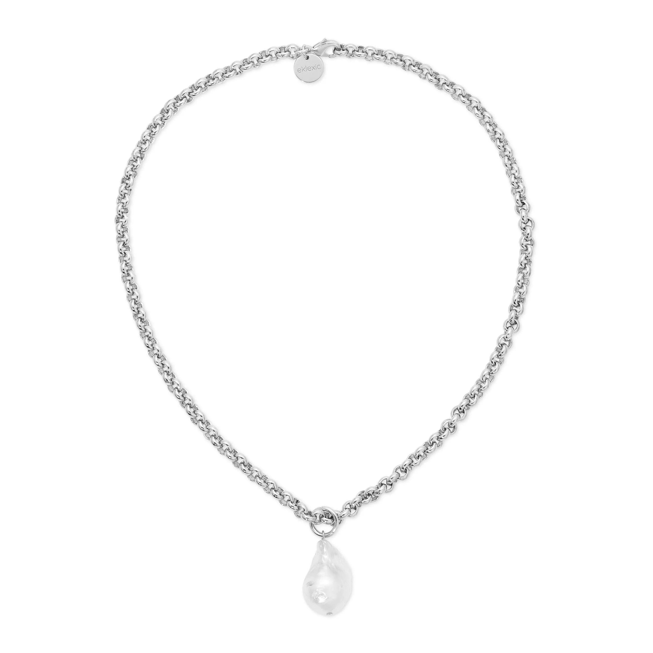 Silver chain necklace with translucent teardrop pendant from Micro Royal Chain collection