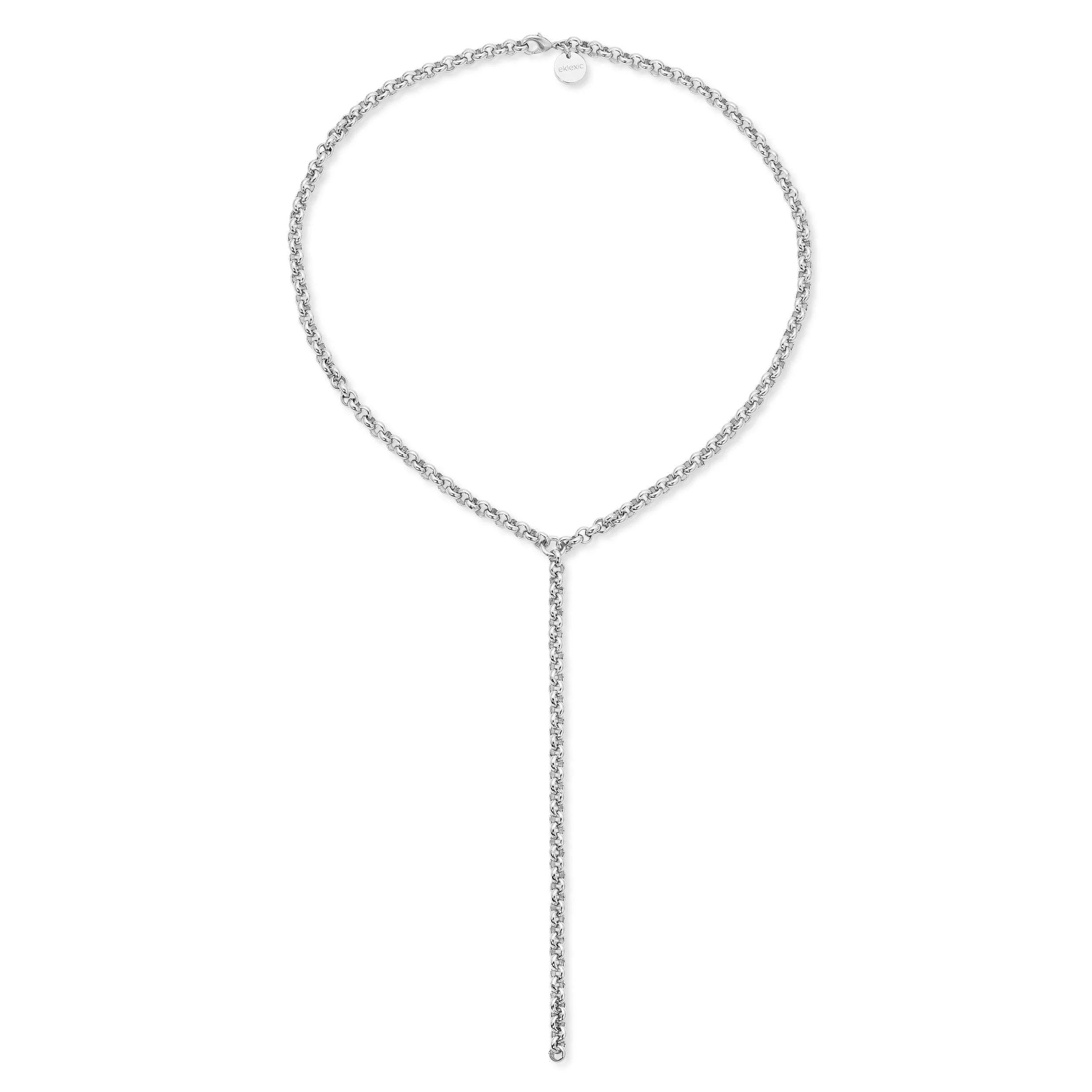 Silver Y-shaped chain necklace from Micro Royal Rolo Chain Lariat collection