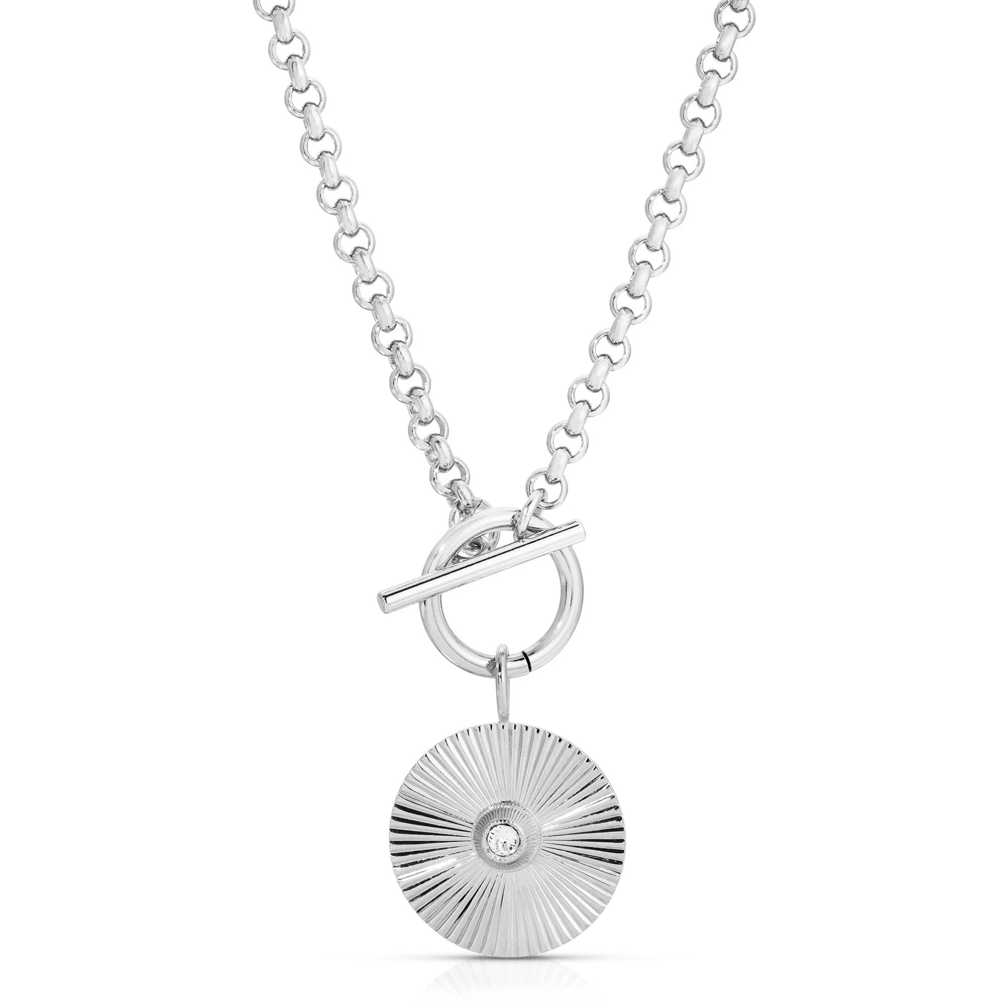 Silver chain necklace with circular Ocean Pendant from Micro Royal Toggle Collection